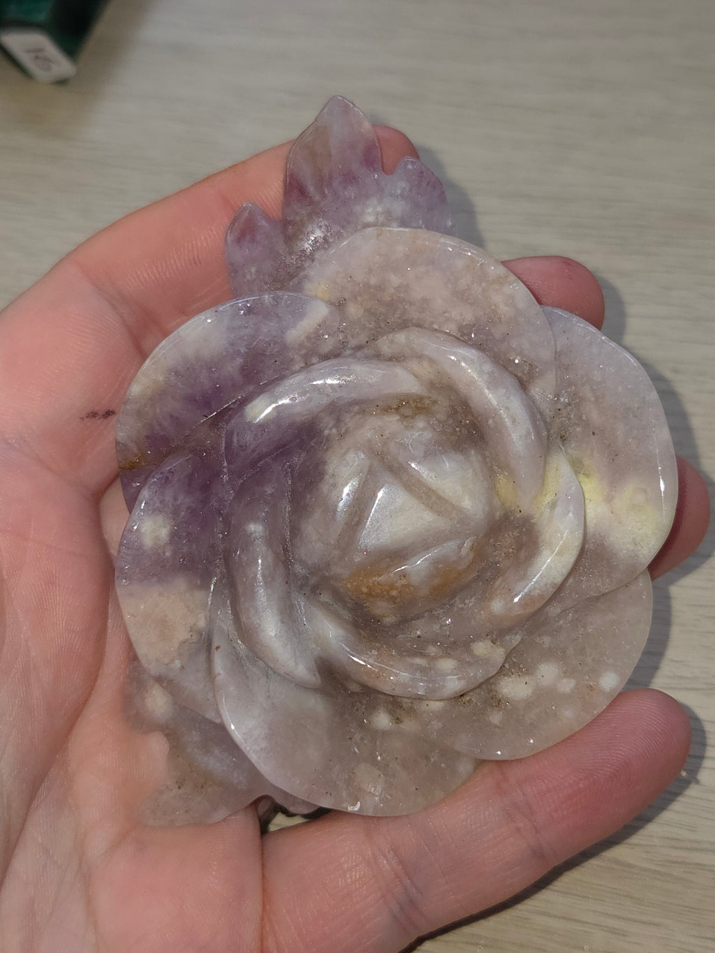 Amethyst Flower agate crystal rose carving with stand