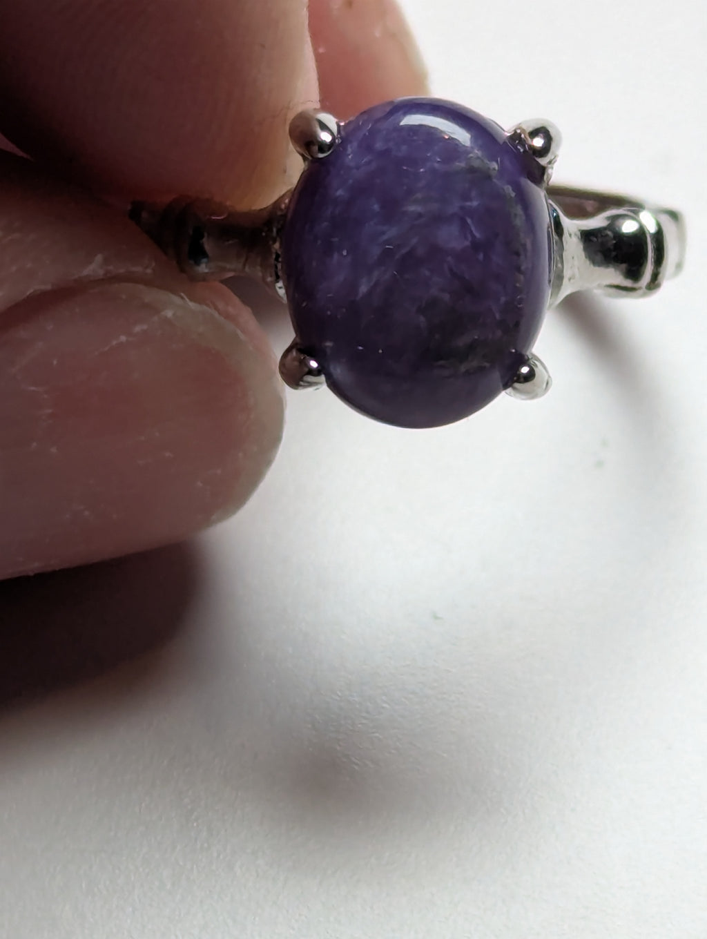 purple charoite crystal adjustable ring stainless steel