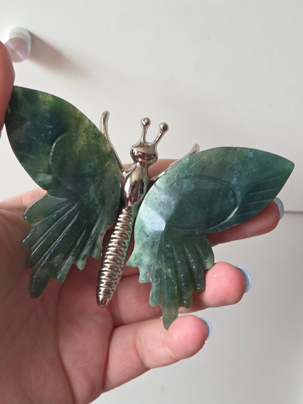 Moss agate crystal butterfly carving