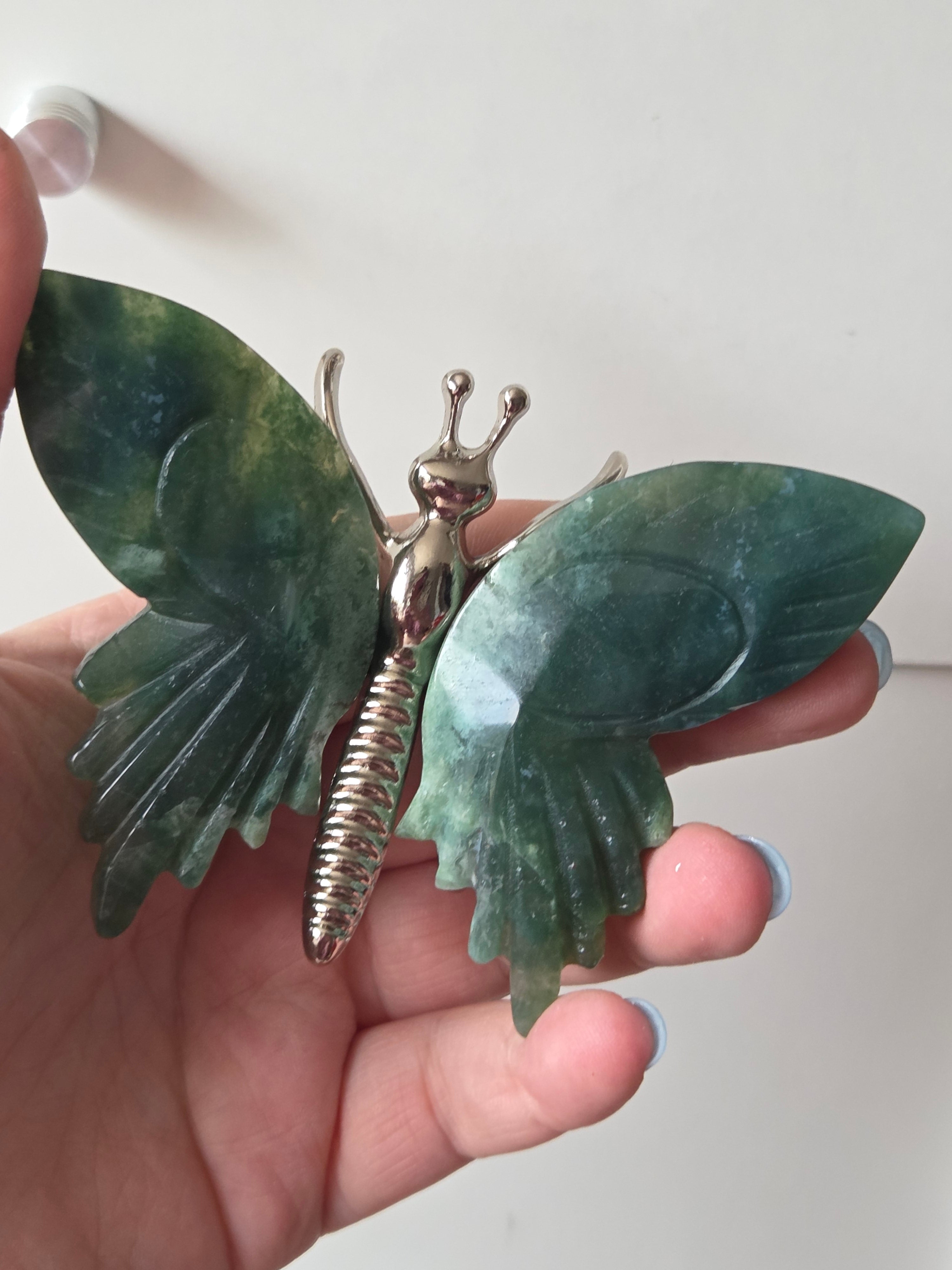 Moss agate crystal butterfly carving