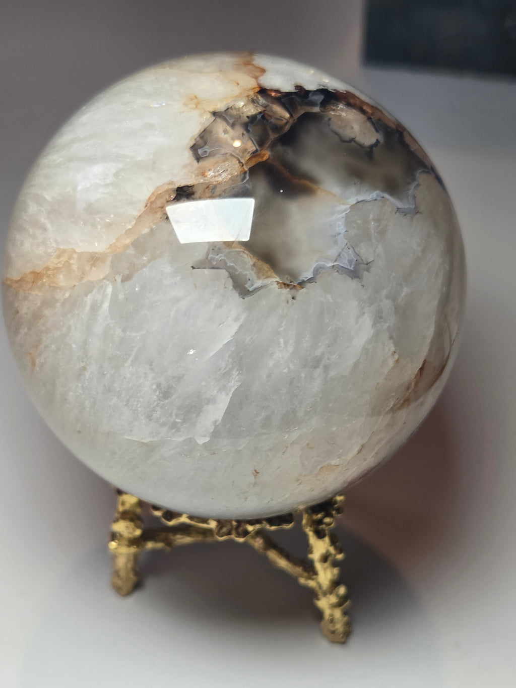 Agate  and quartz crystal sphere  with imperfections