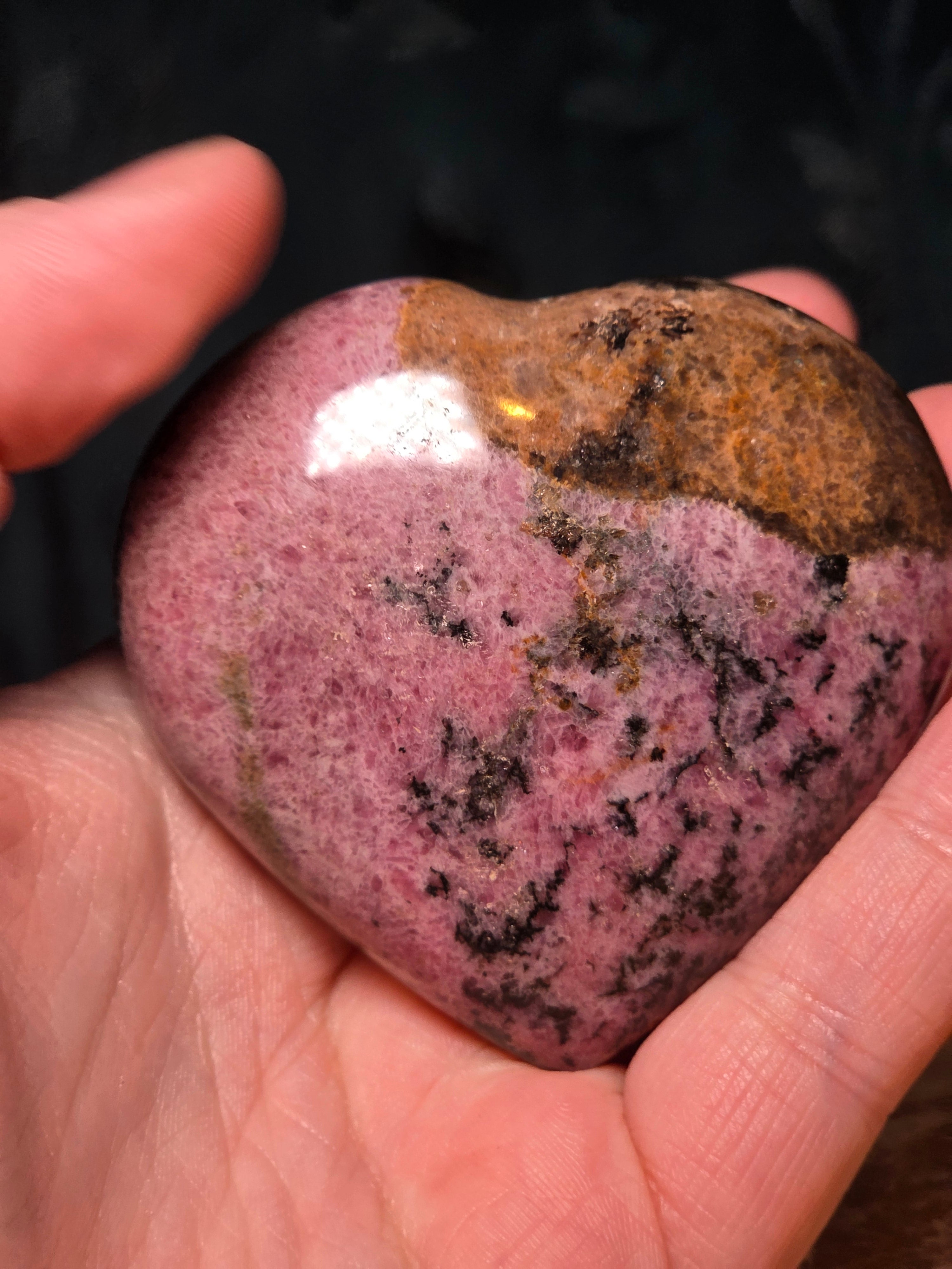 Rhodonite crystal puffy heart carving