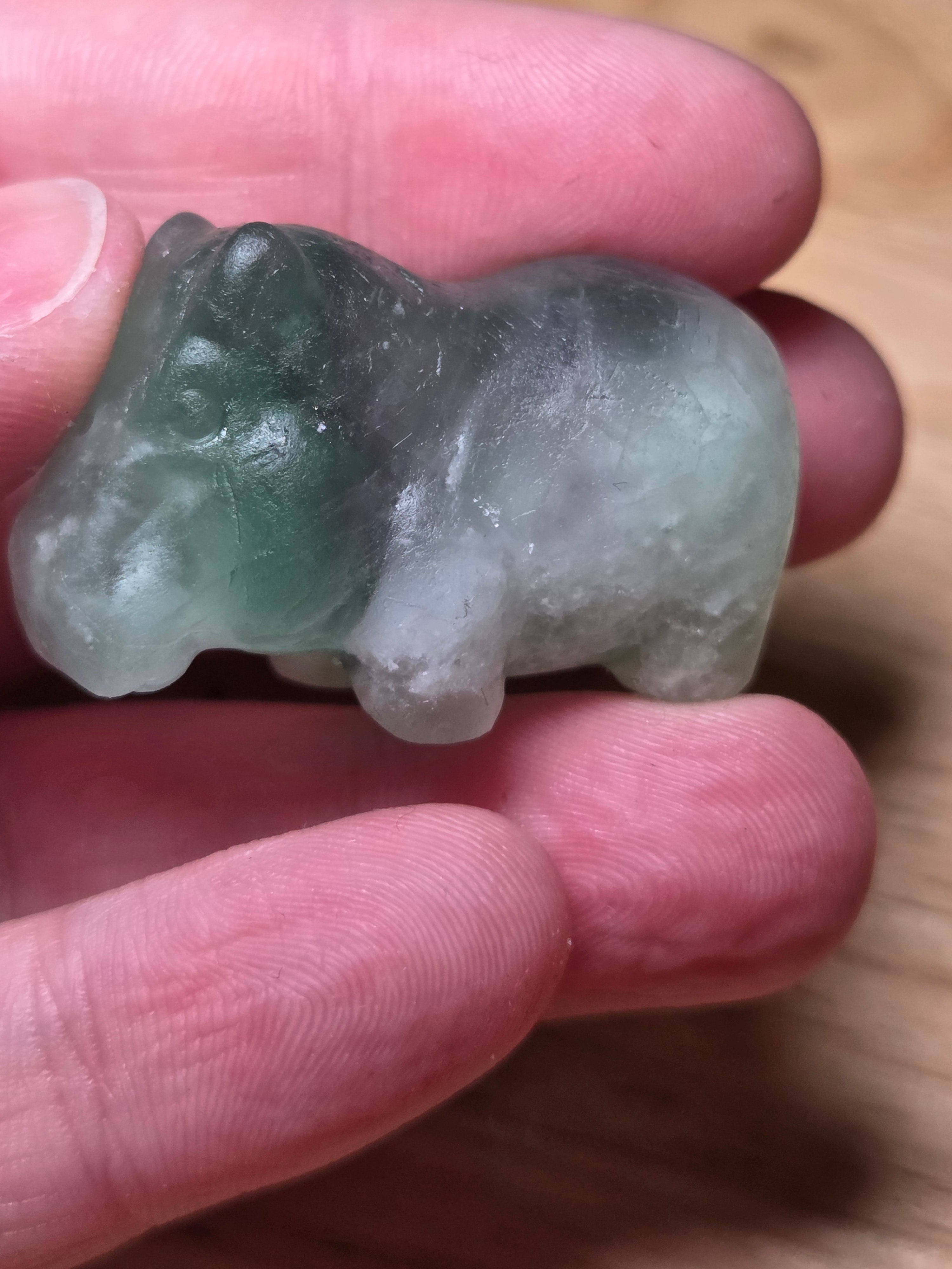 Flourite crystal  Hippo carving