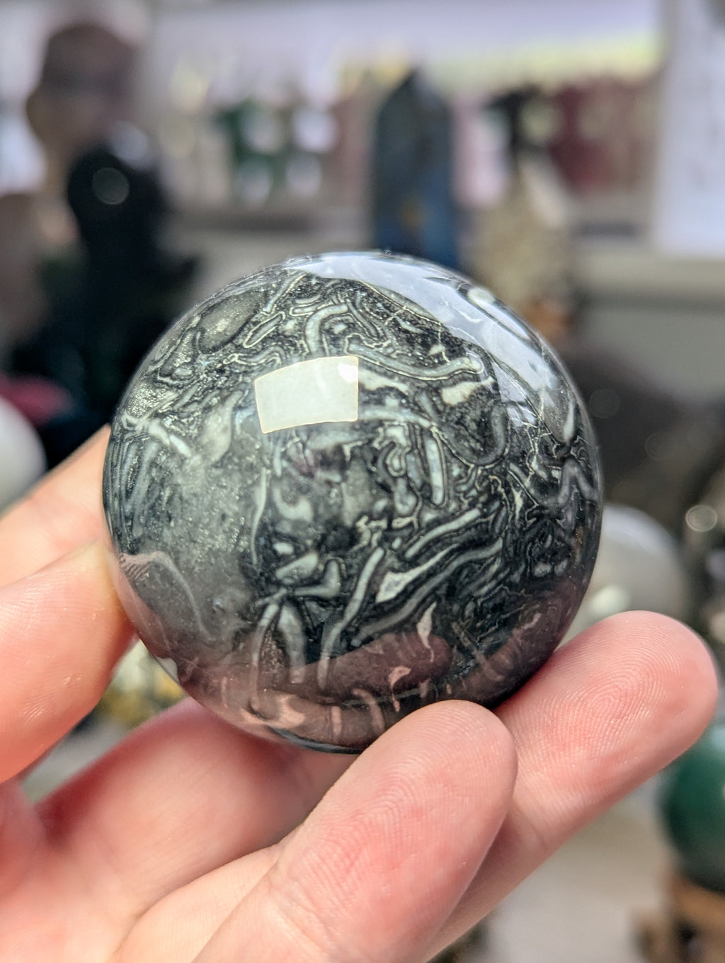 Fossil stone crystal sphere