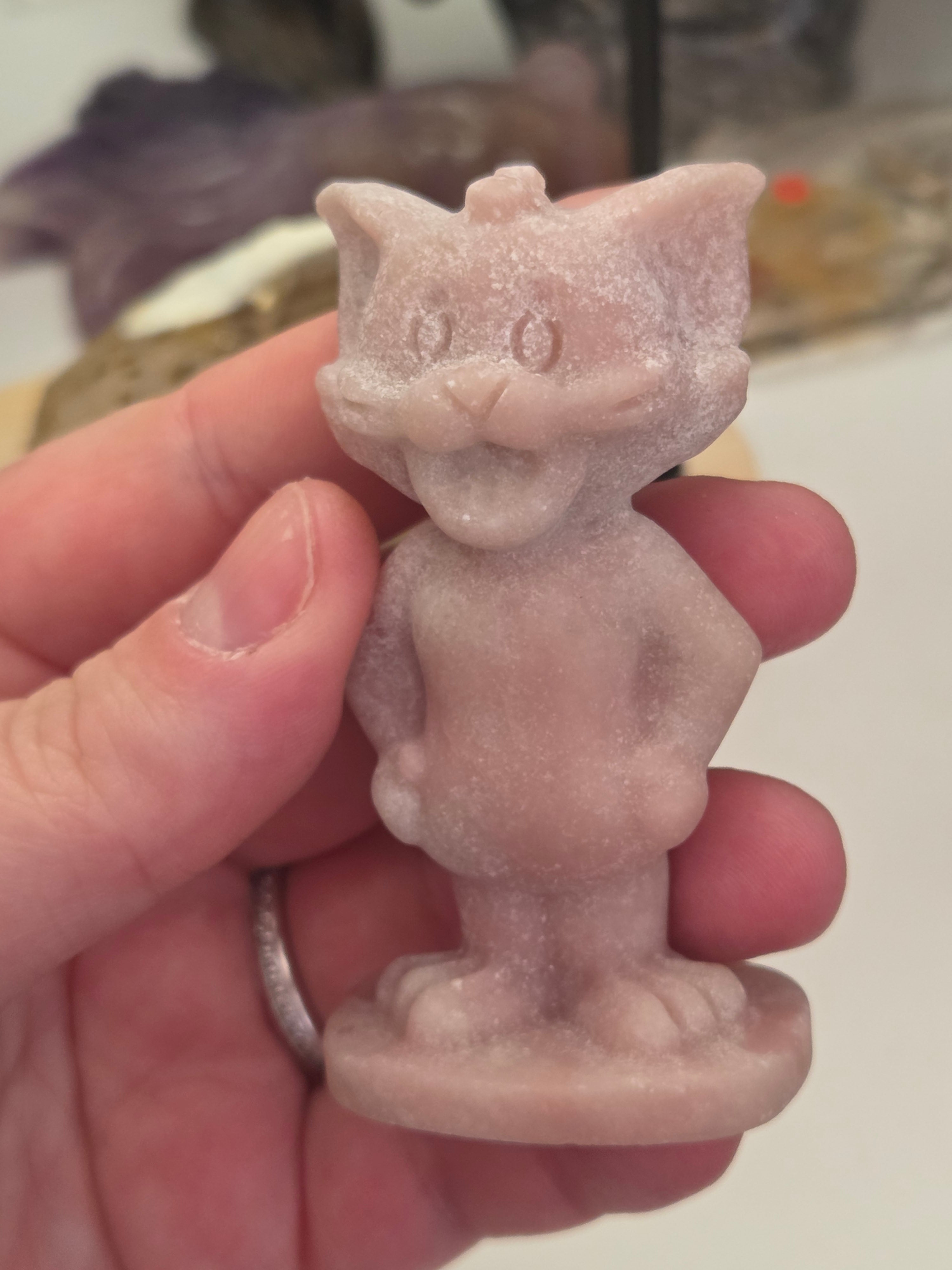 Pink Opal crystal  TOM  the cat carving