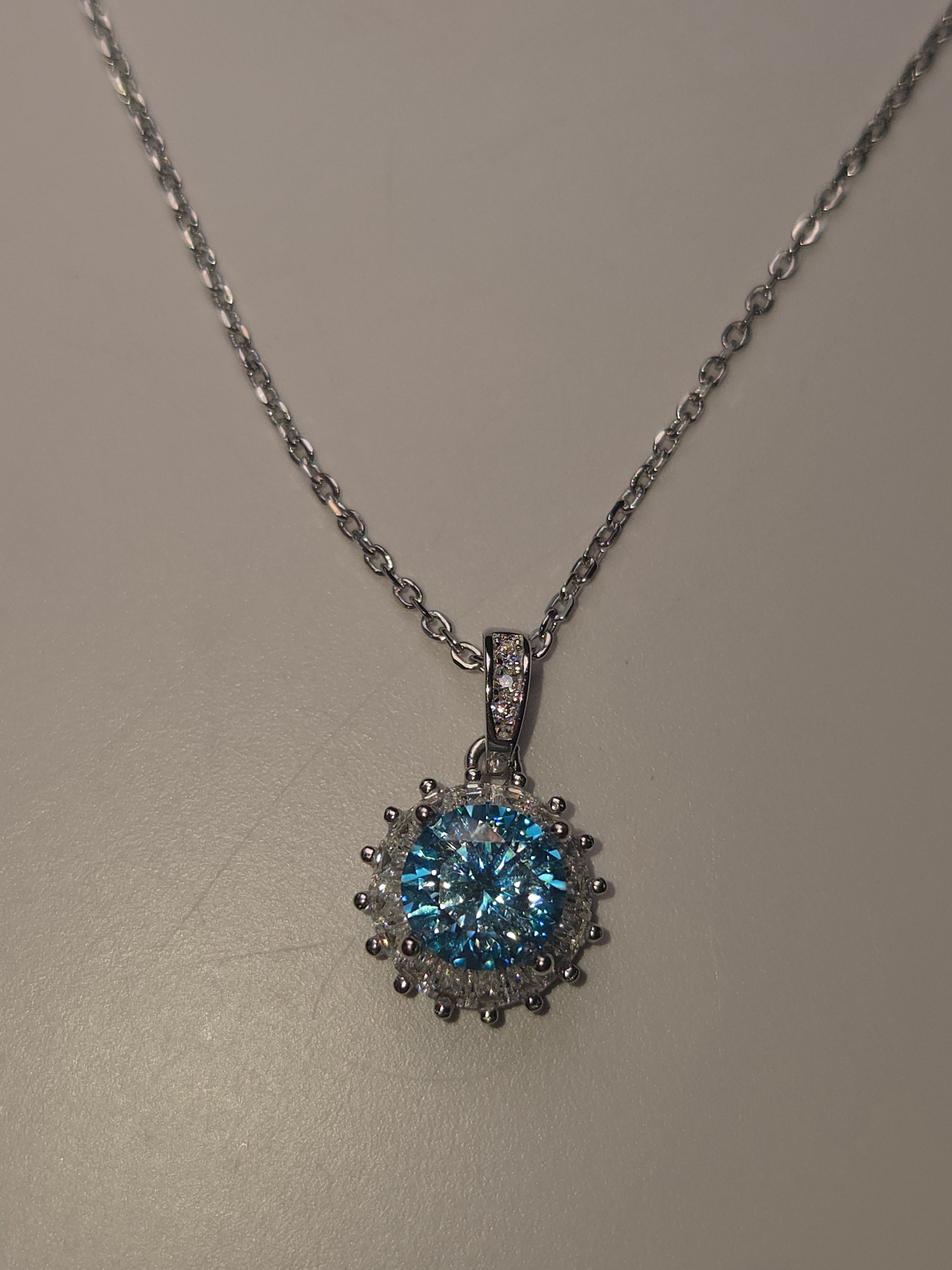 Blue Moissonite Diamond necklace 2 carot s295 with certificate