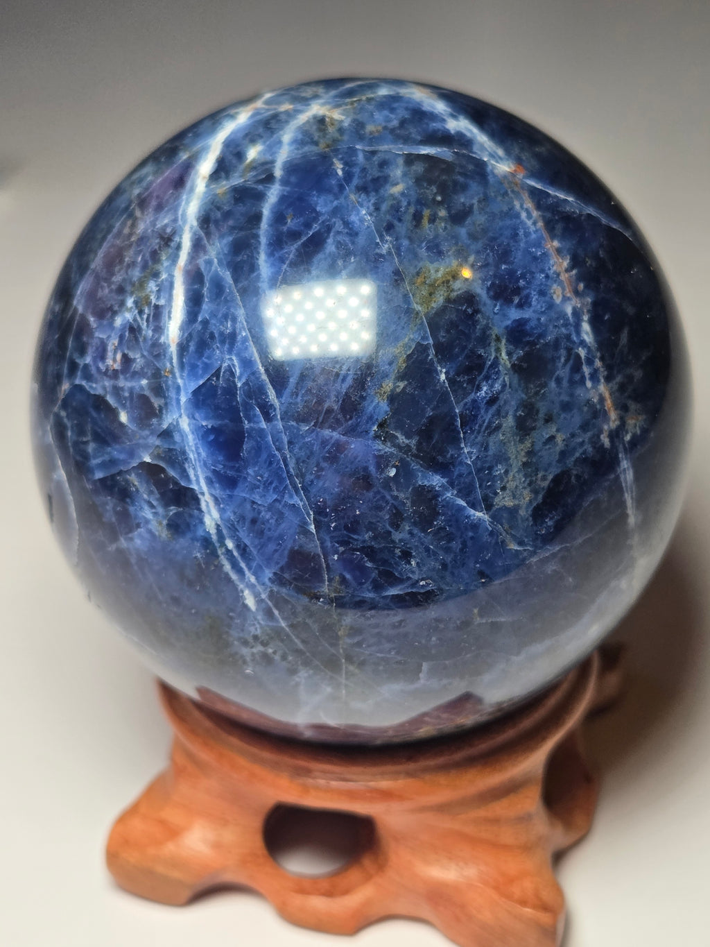 Large sodalite crystal Sphere with stand