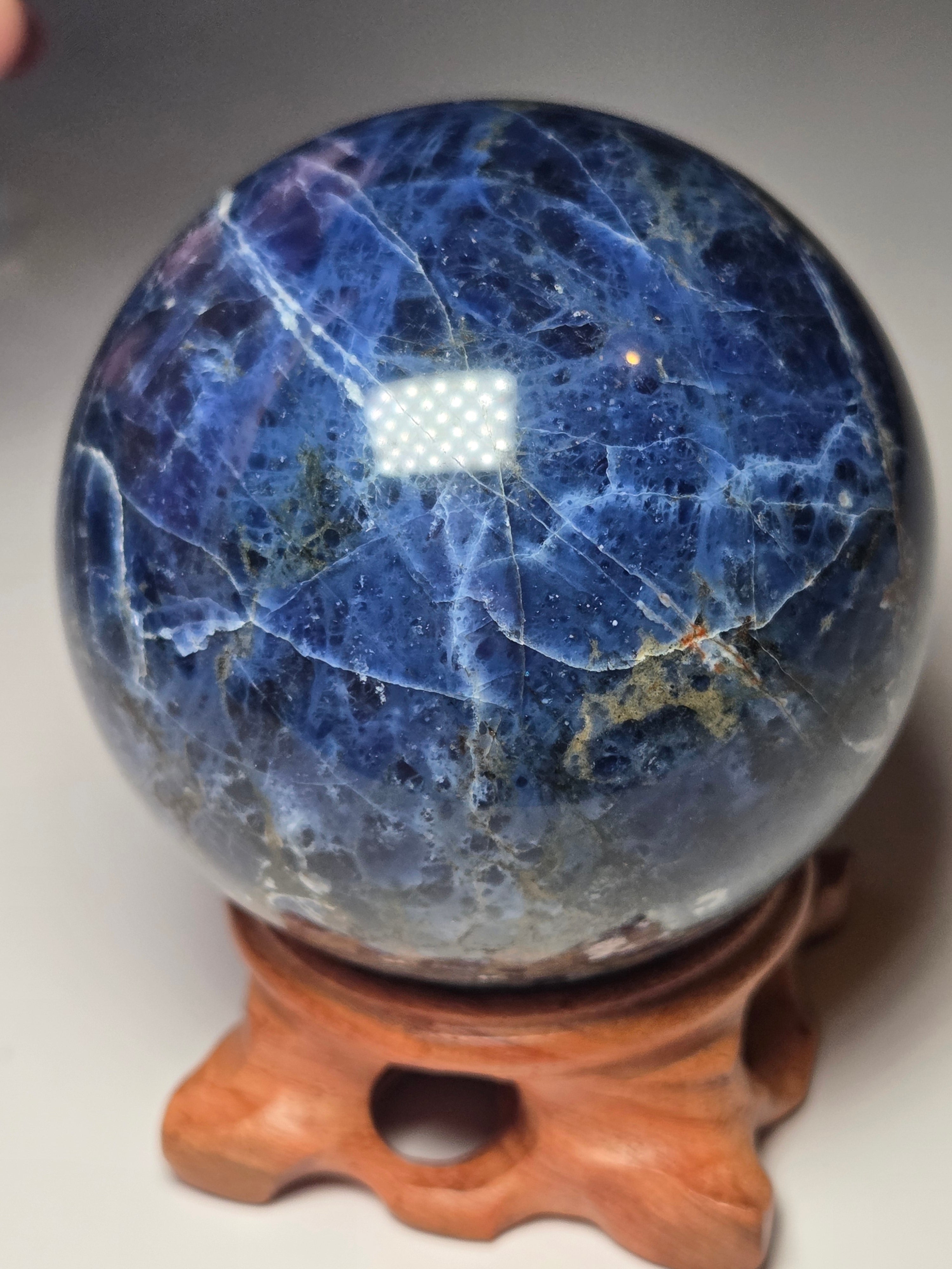 Large sodalite crystal Sphere with stand