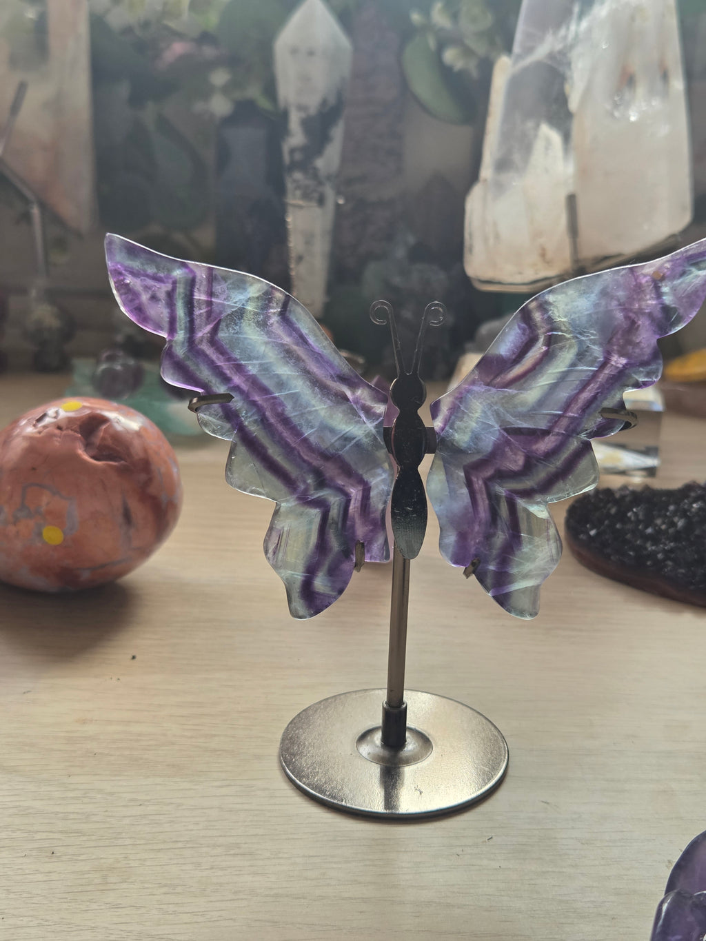 Rainbow flourite crystal butterfly carving