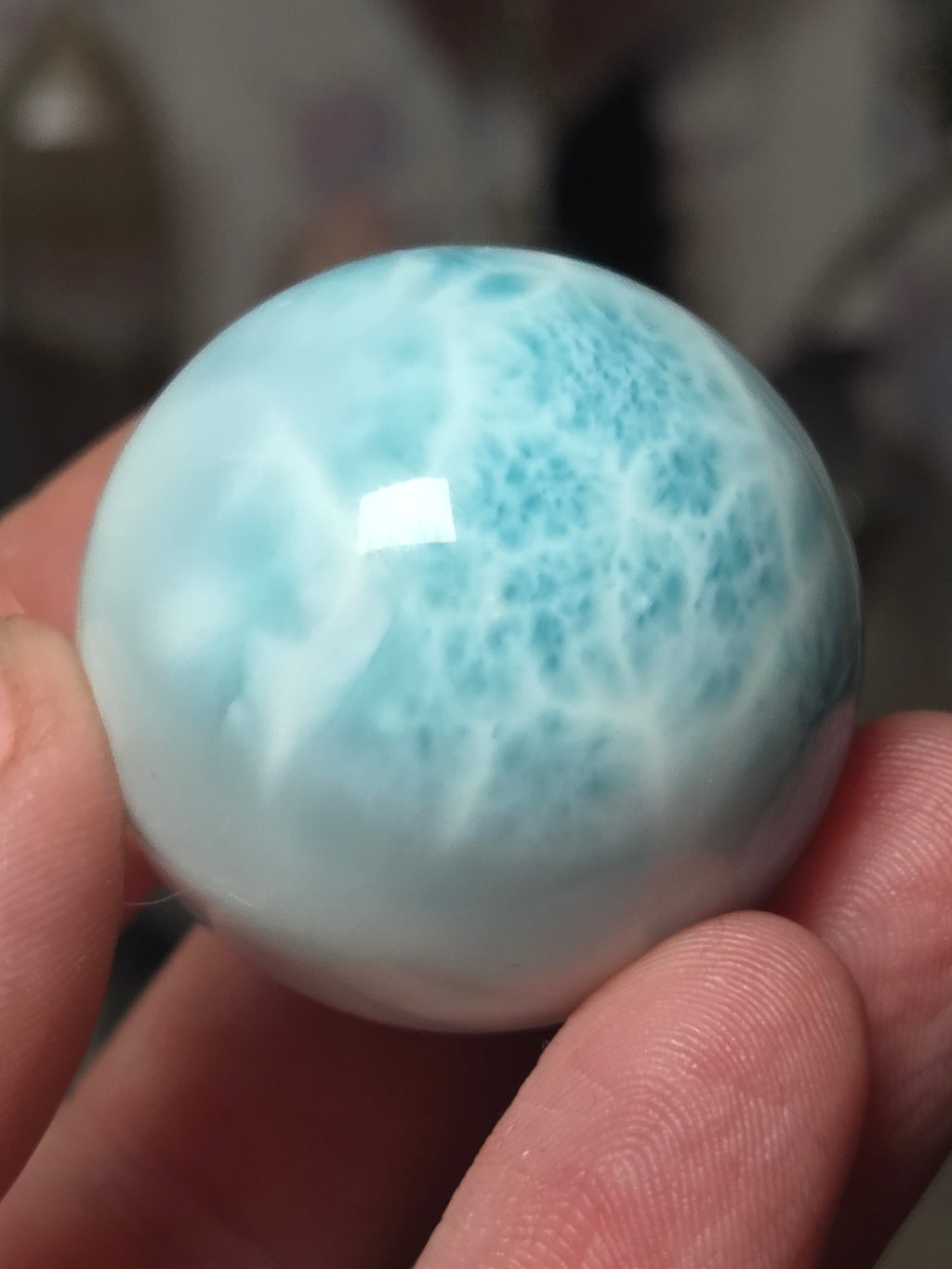 Rare beautiful Larimar crystal sphere with certificate