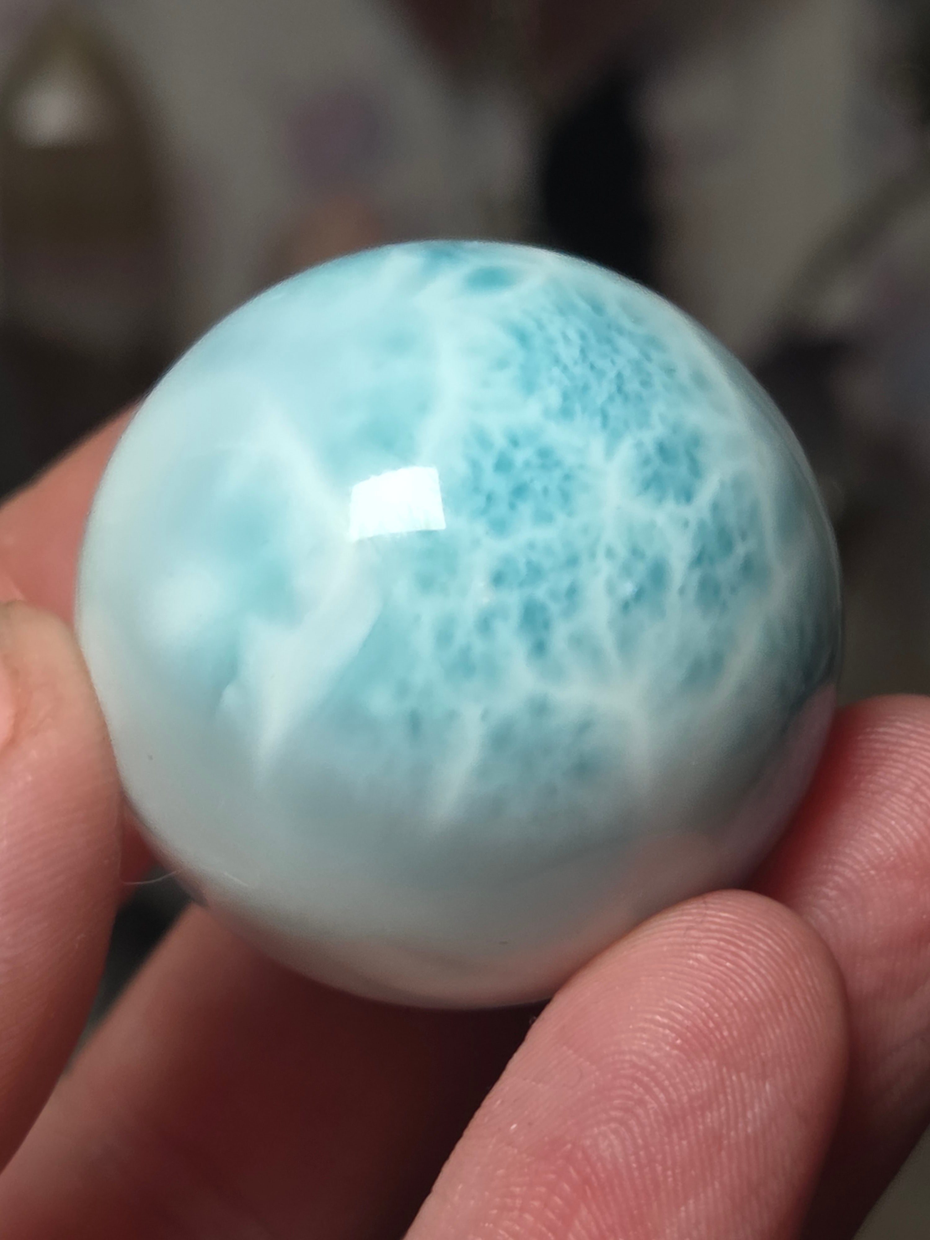 Rare beautiful Larimar crystal sphere with certificate