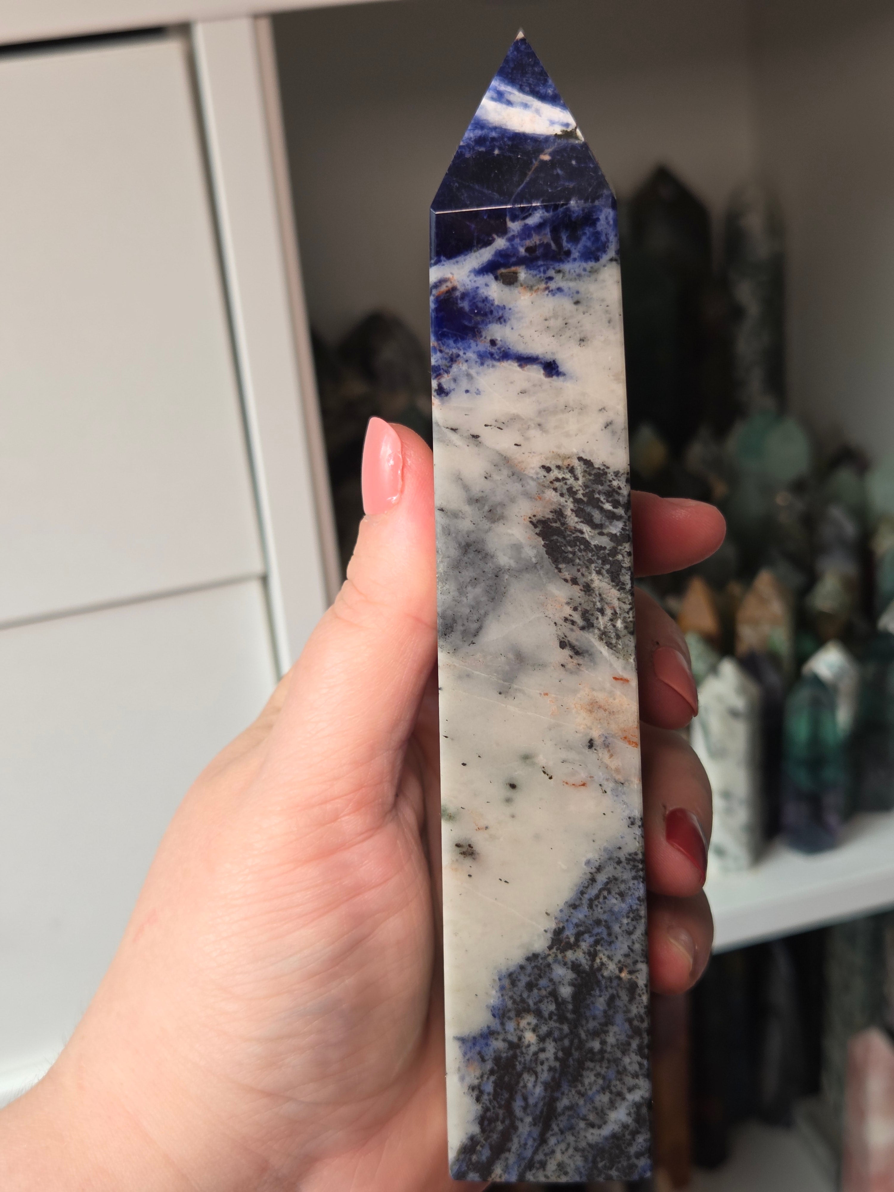 Large beautiful sodalite crystal tower