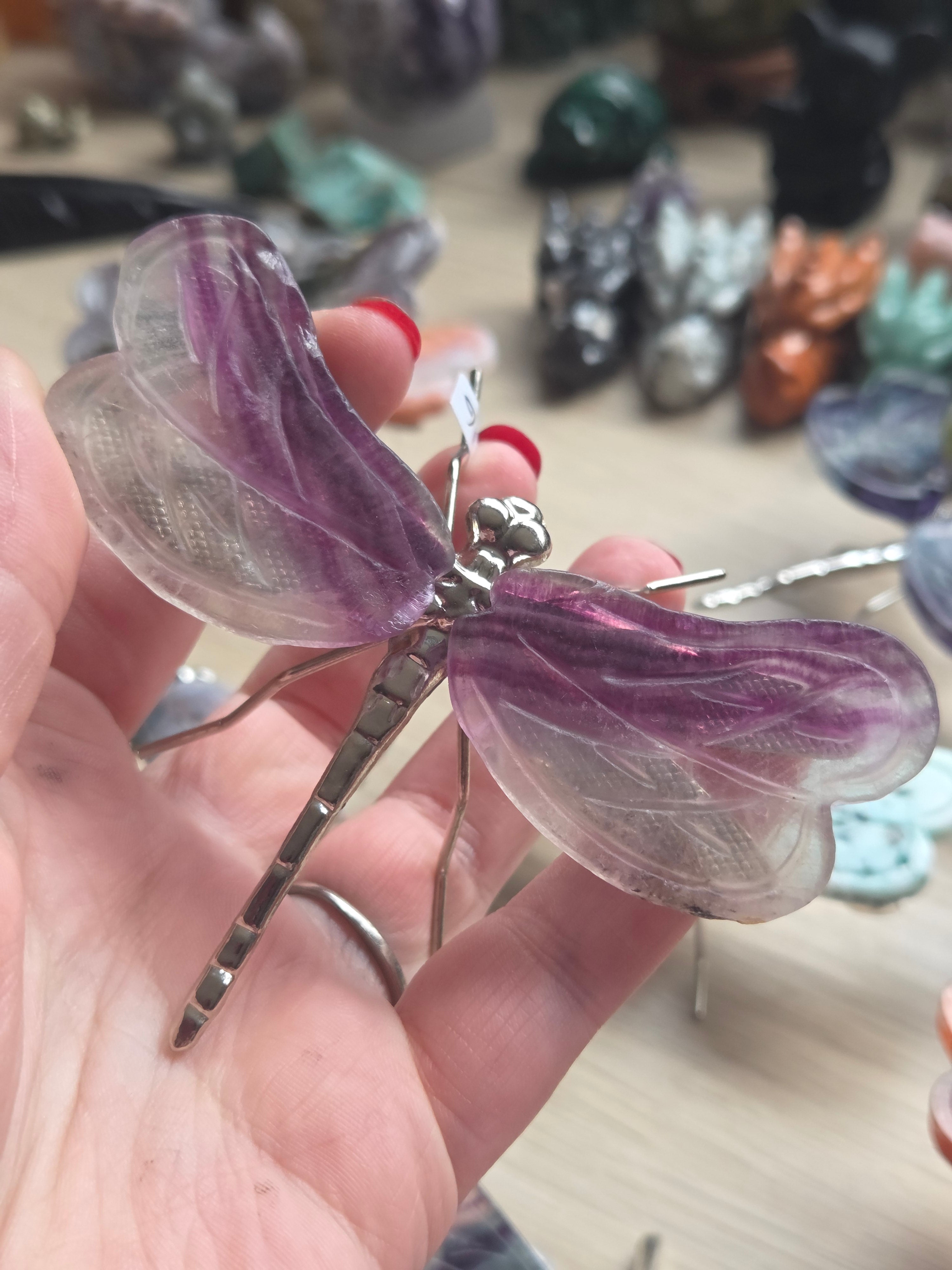 Crystal dragonfly carvings