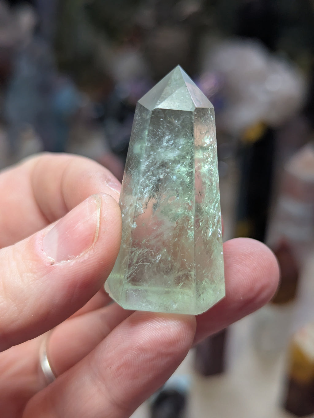 Rare green quartz crystal tower