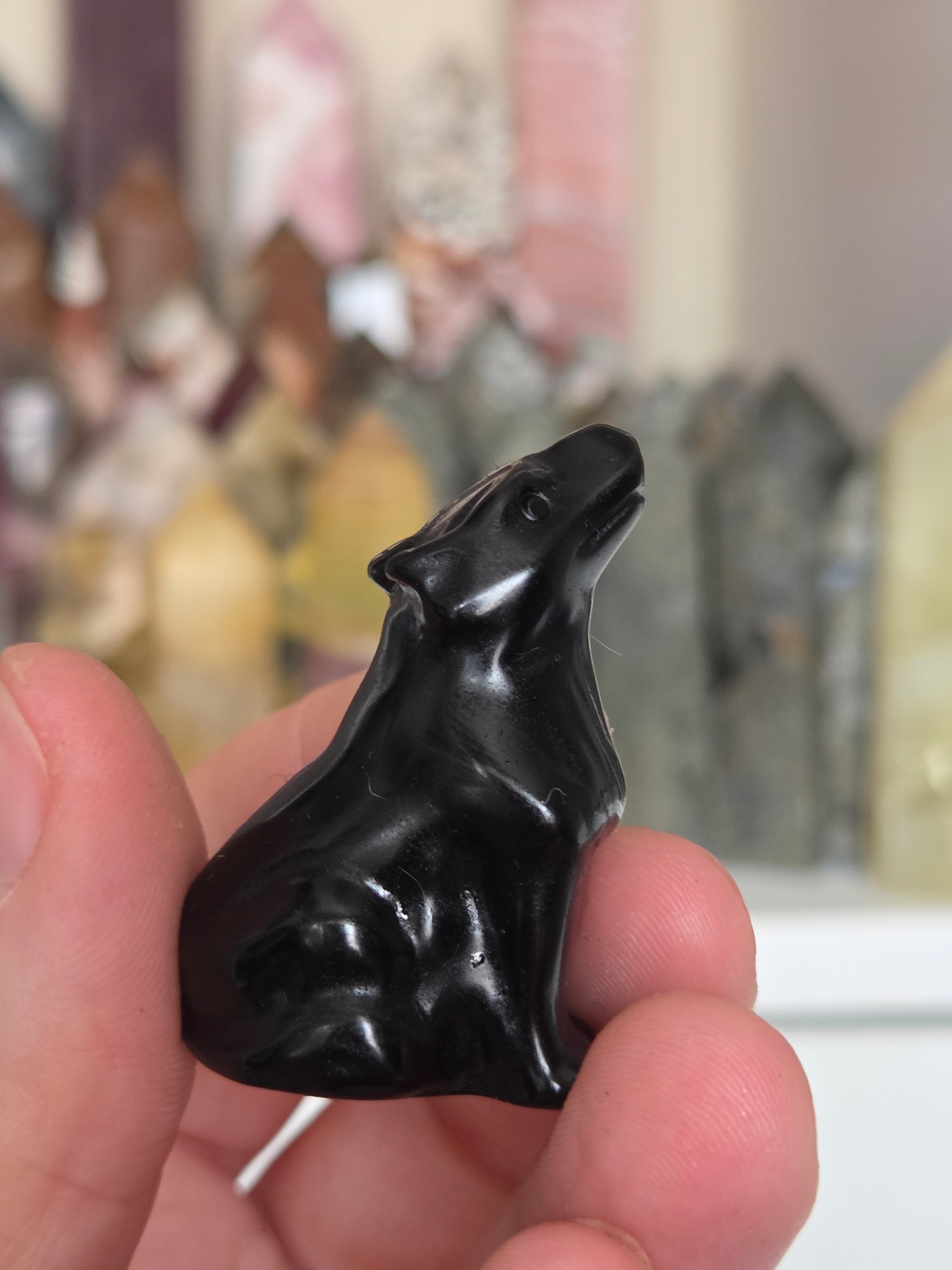 Crystal  wolf carving