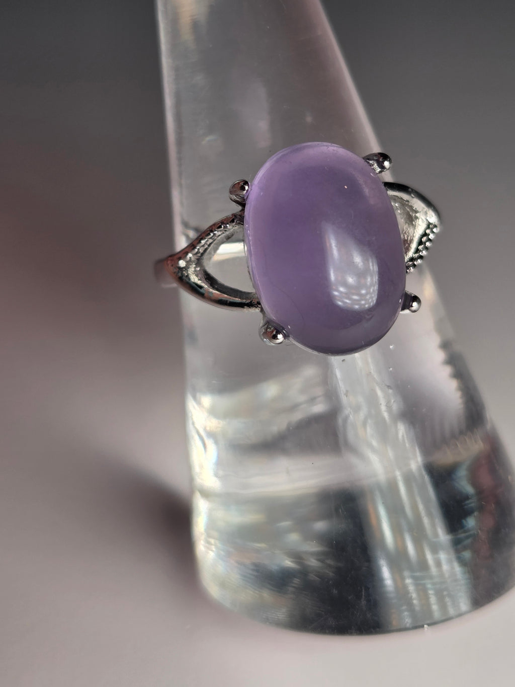 Purple flourite crystal adjustable ring stainless steel