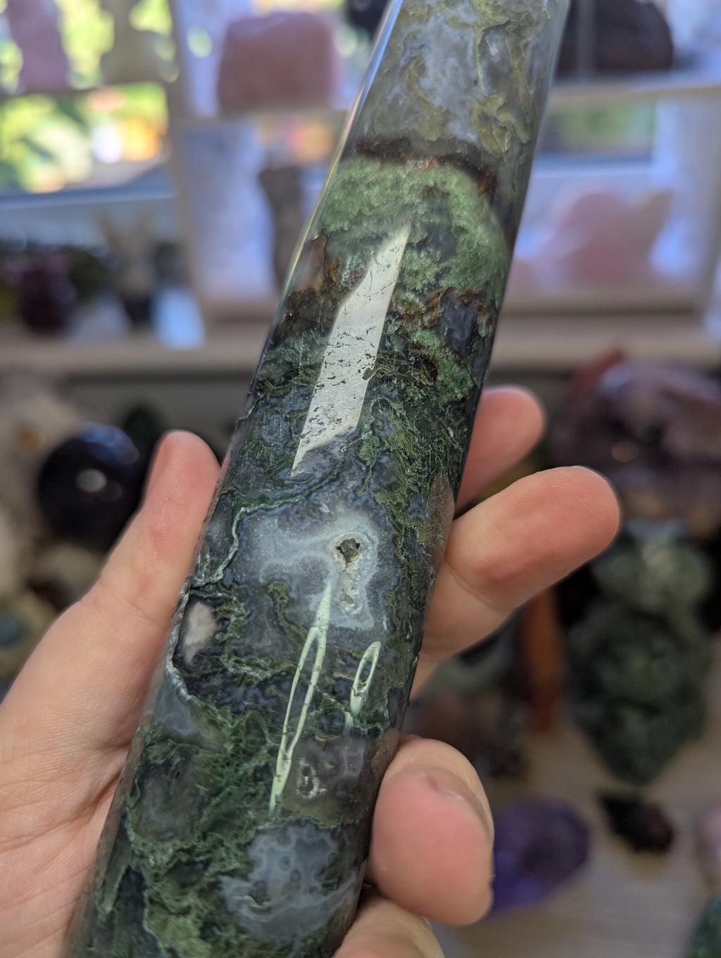 Moss agate crystal bracelet stand