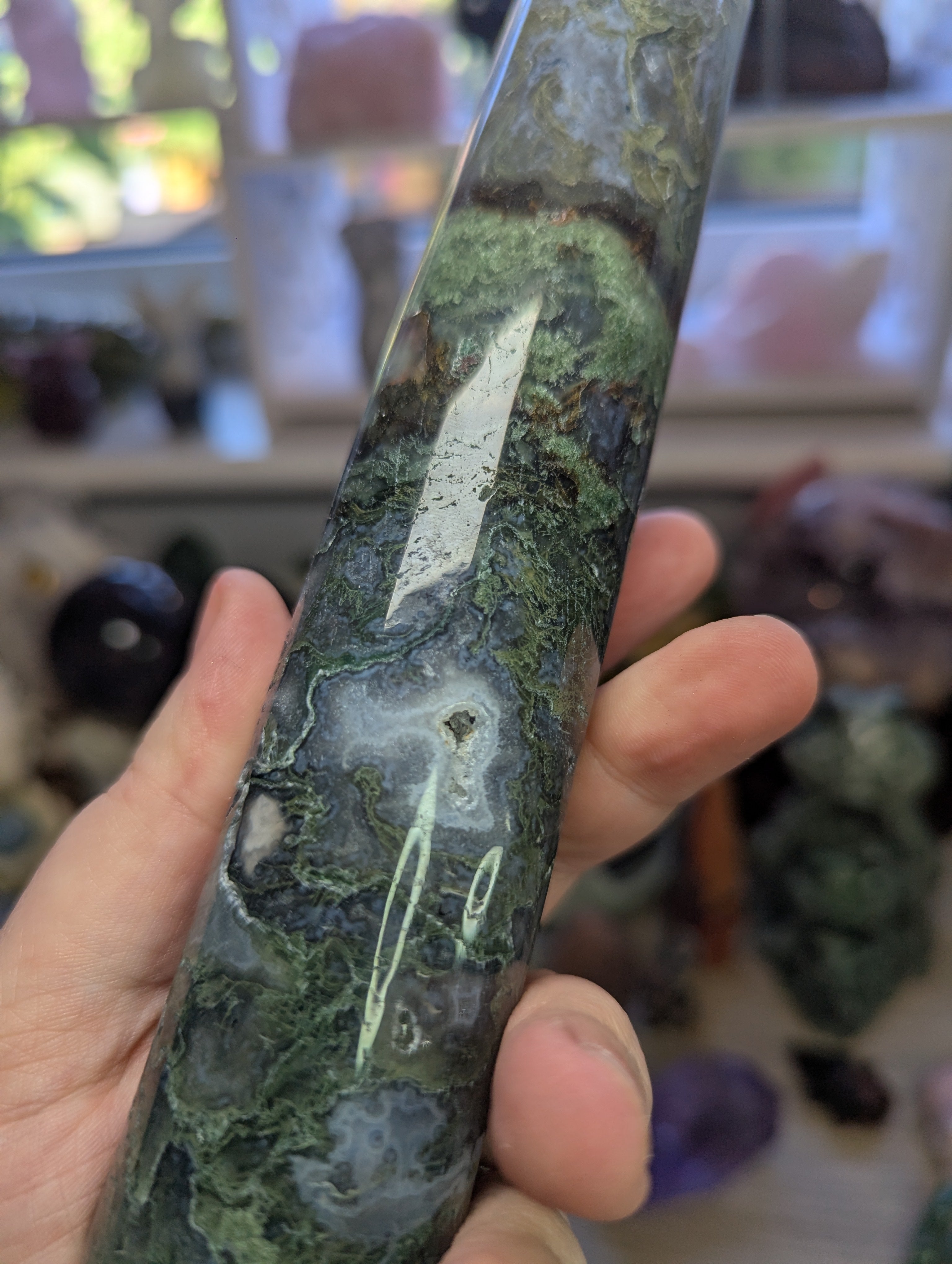 Moss agate crystal bracelet stand