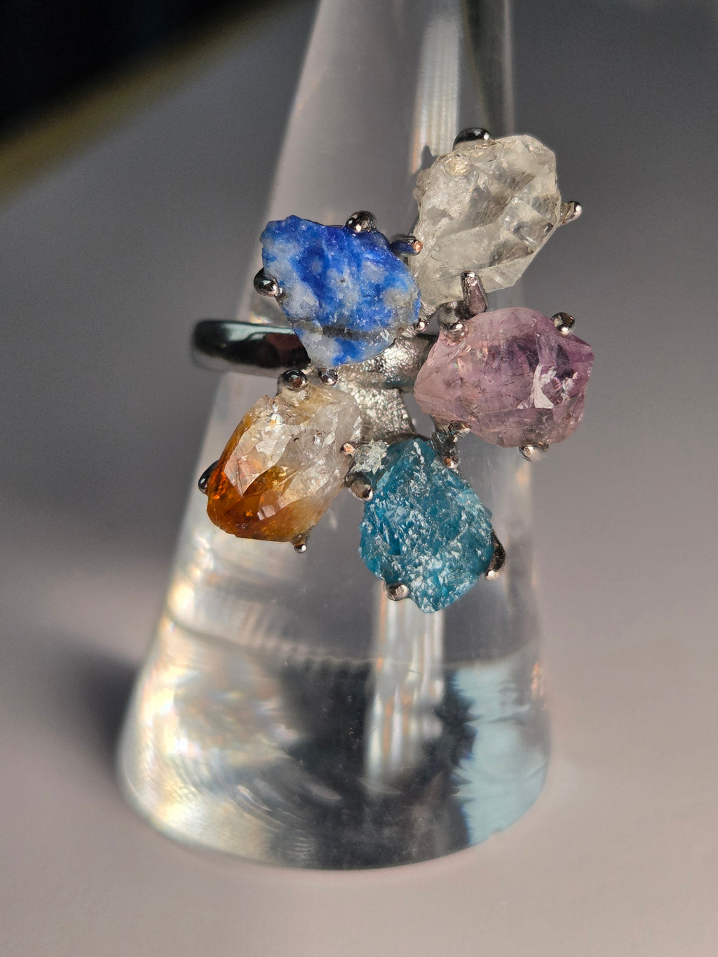 Amazing crystal specimen Adjustable ring amazonite