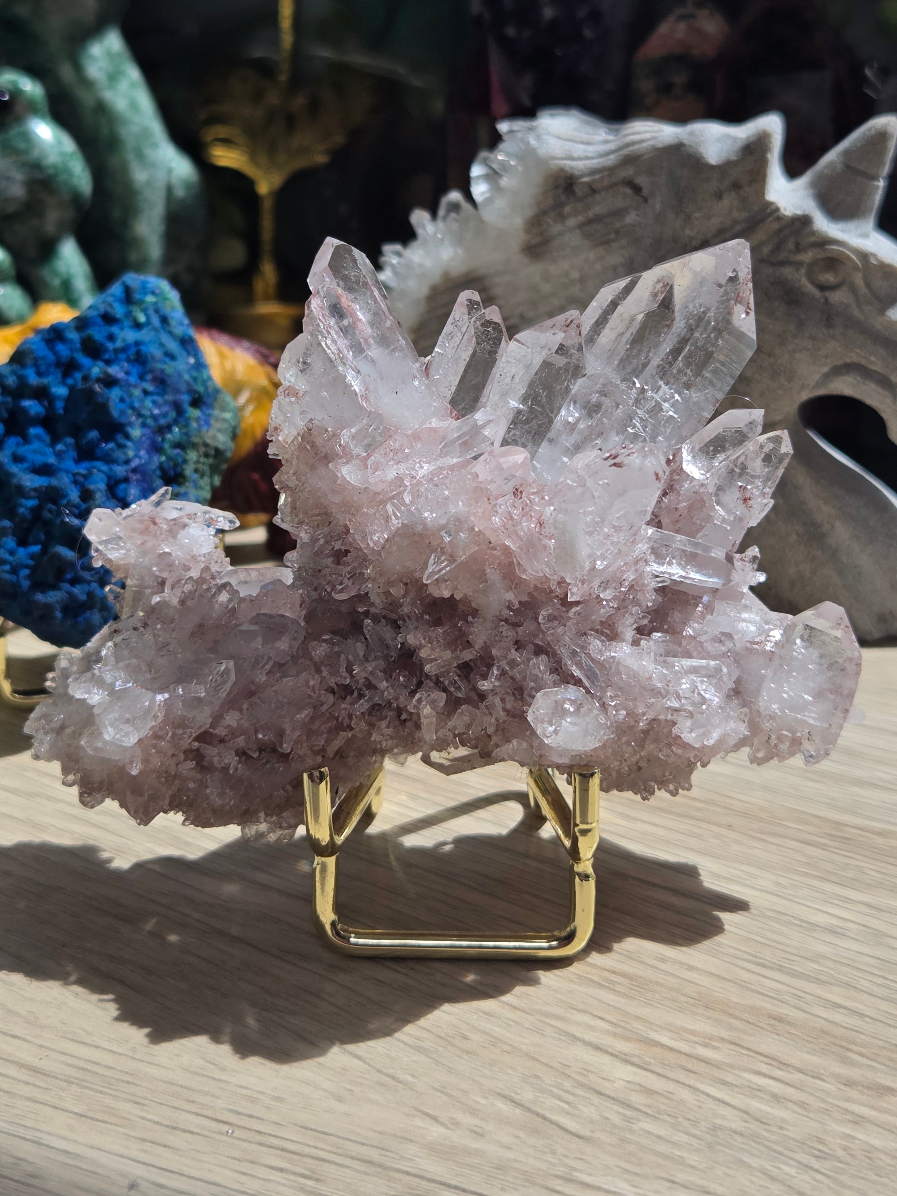 Pink lemurian quartz crystal specimen