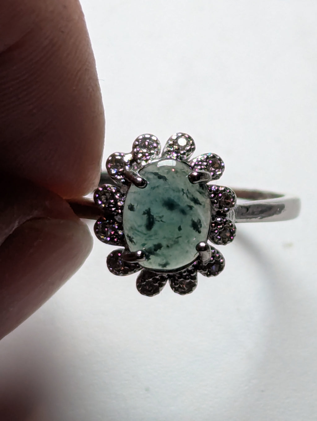 Moss Agate crystal Adjustable ring stainless steel
