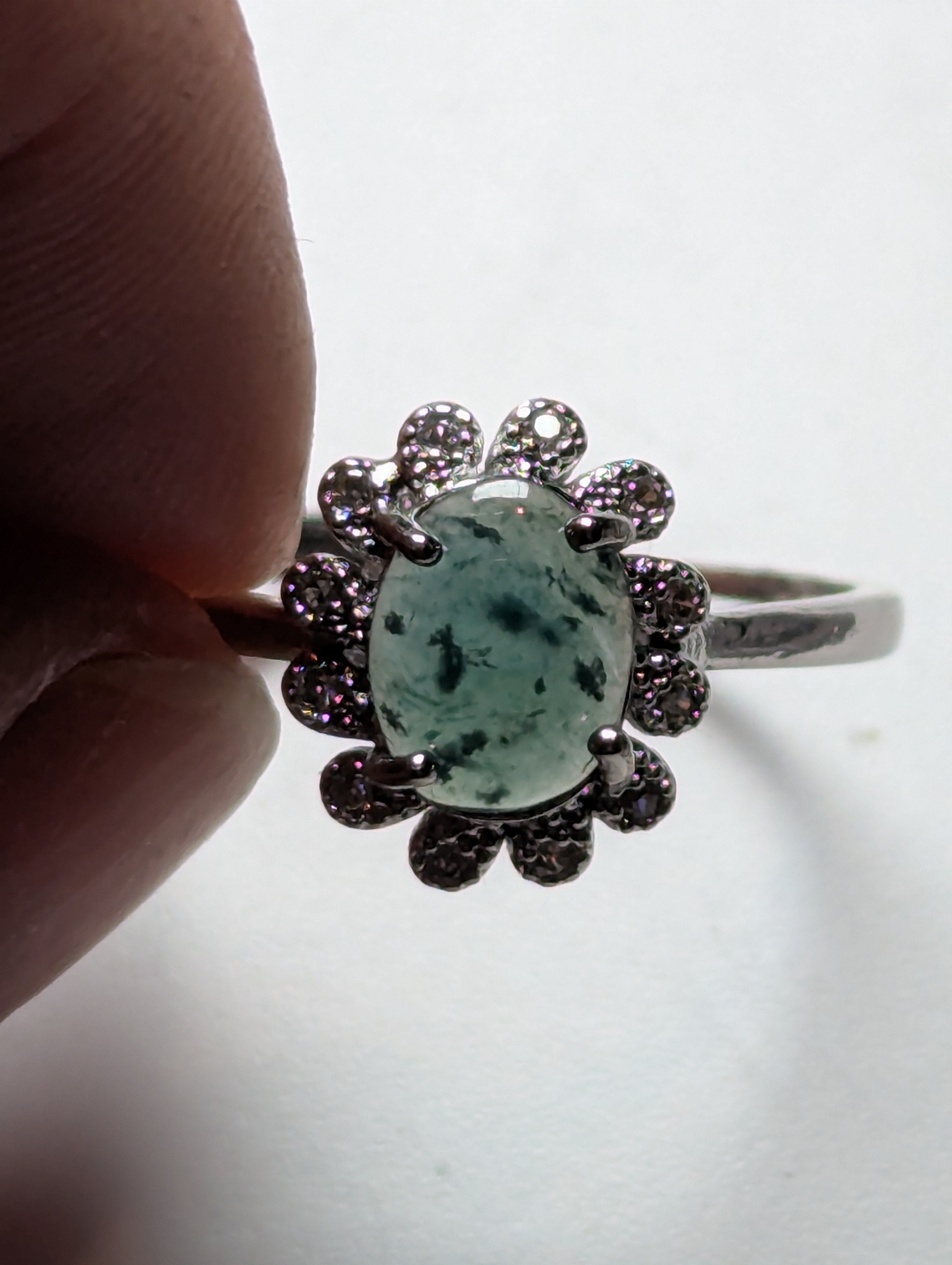 Moss Agate crystal Adjustable ring stainless steel