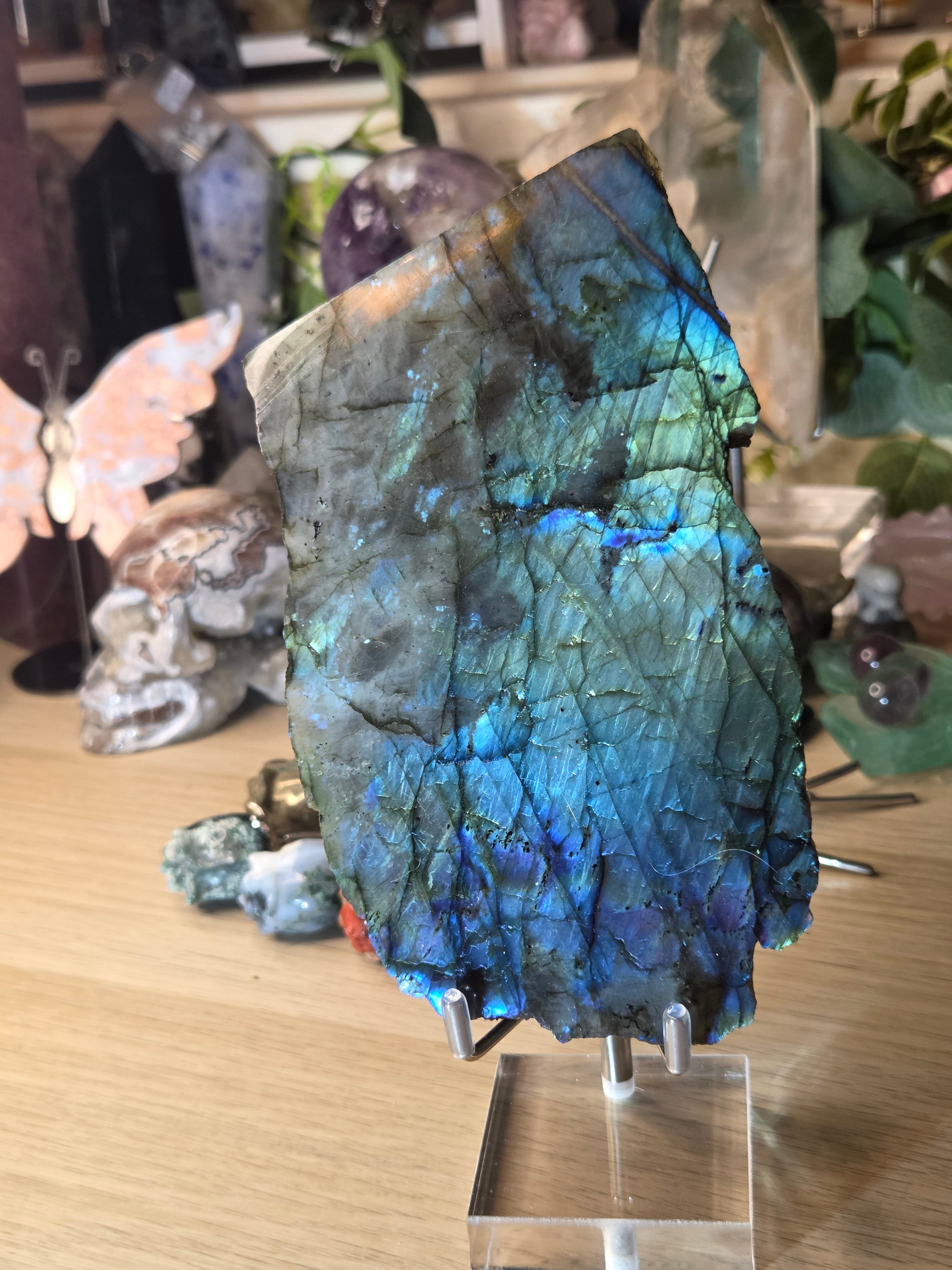 Labradorite crystal slice with stand