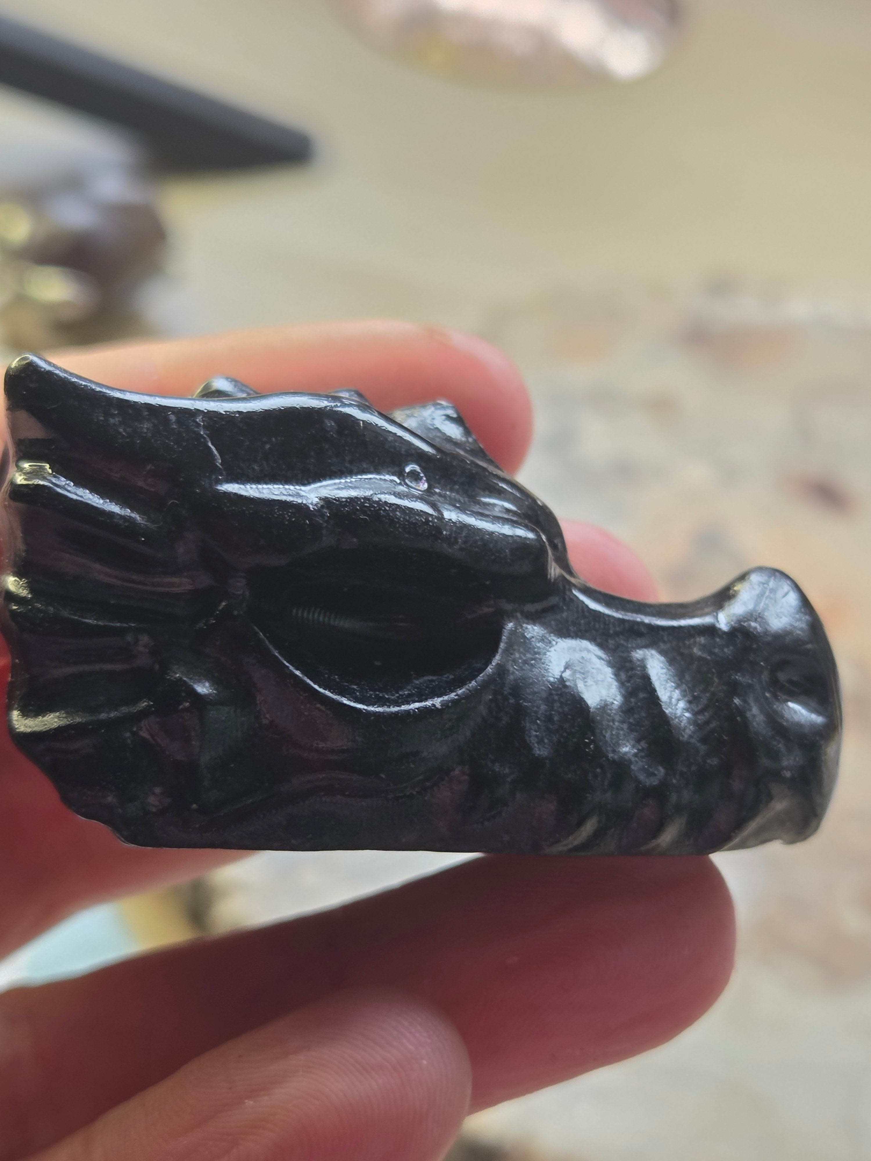 Black Jasper crystal dragon head carving