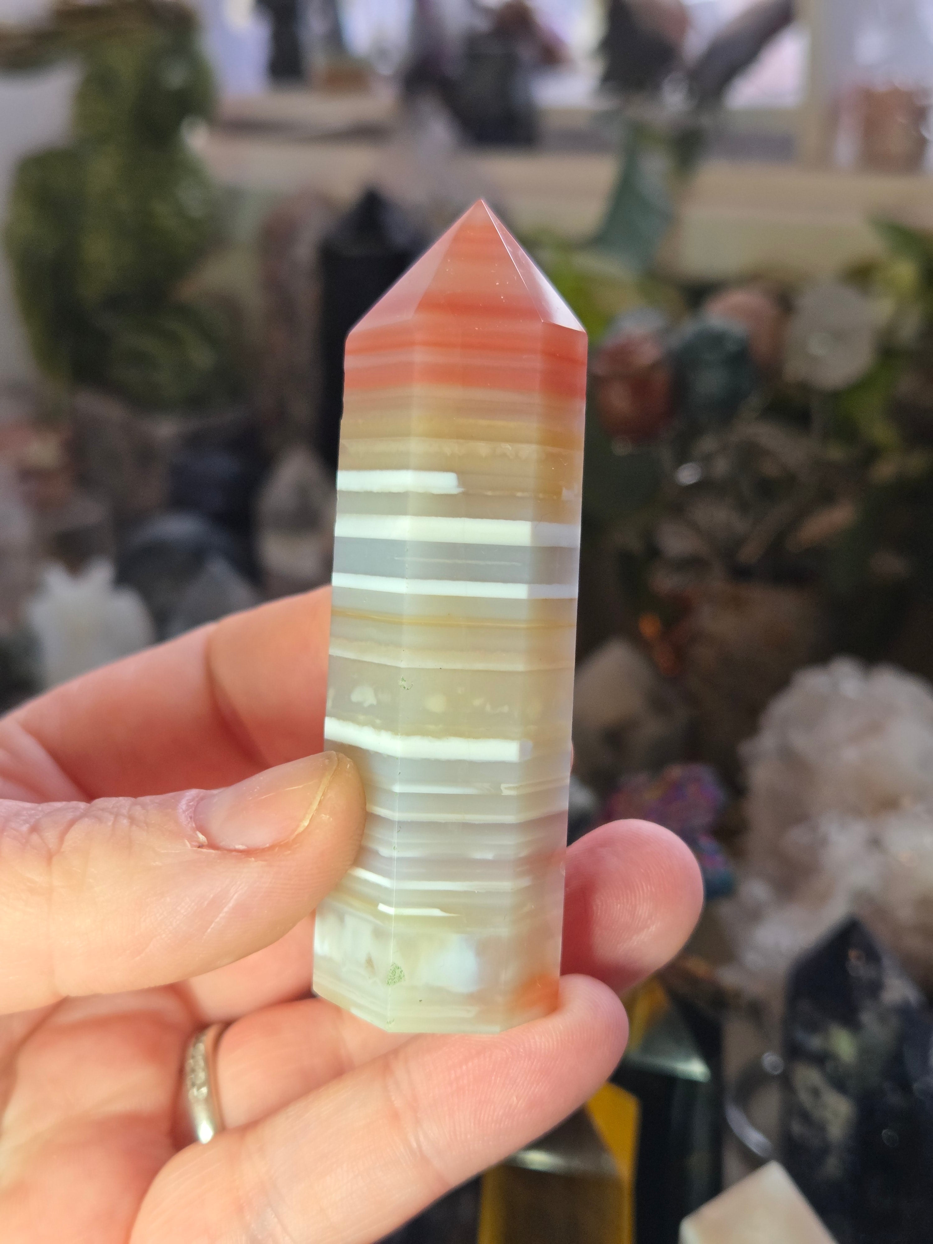 Pink Banded Jade crystal tower