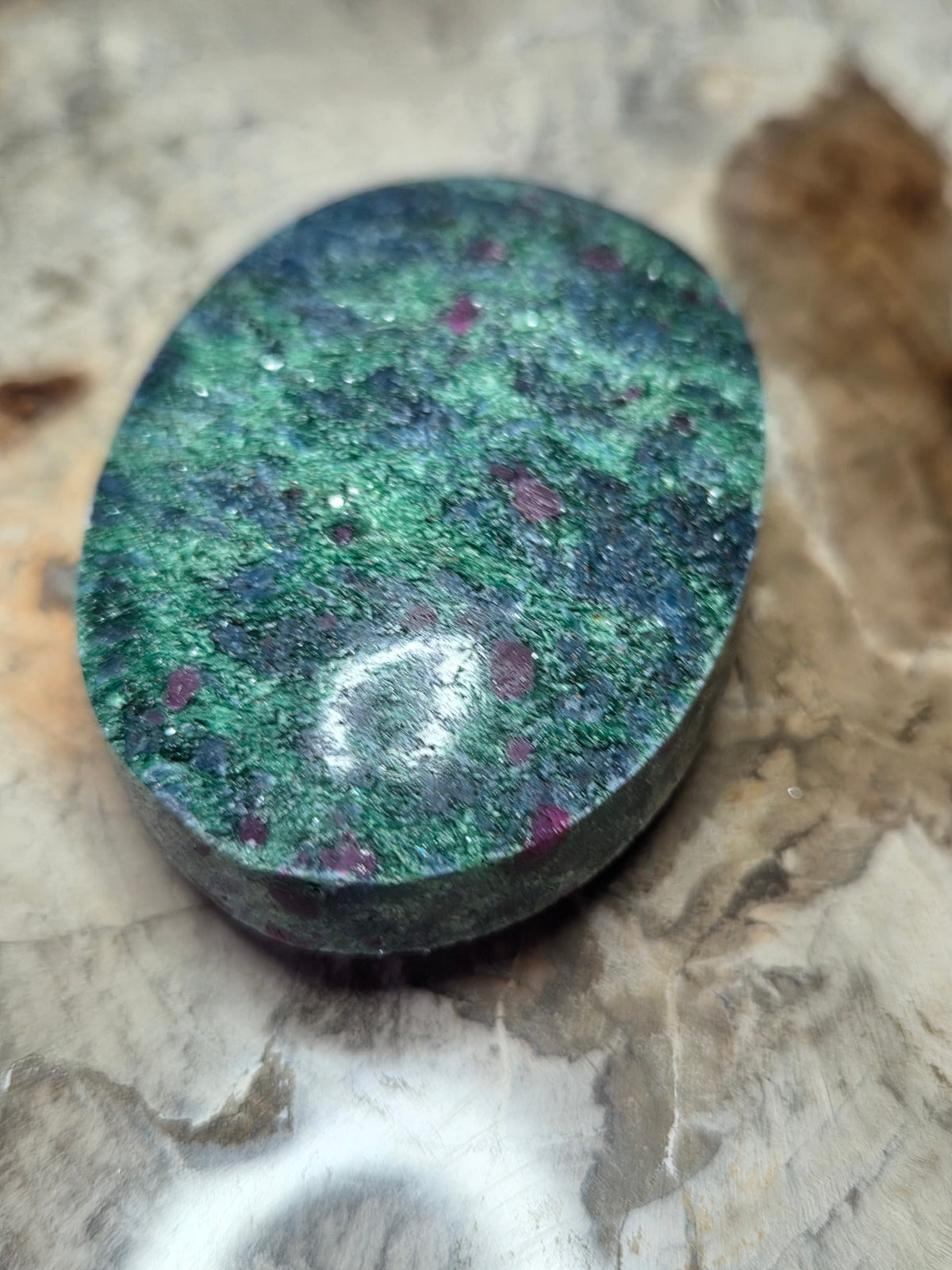 Ruby in kyanite crystal palm stone