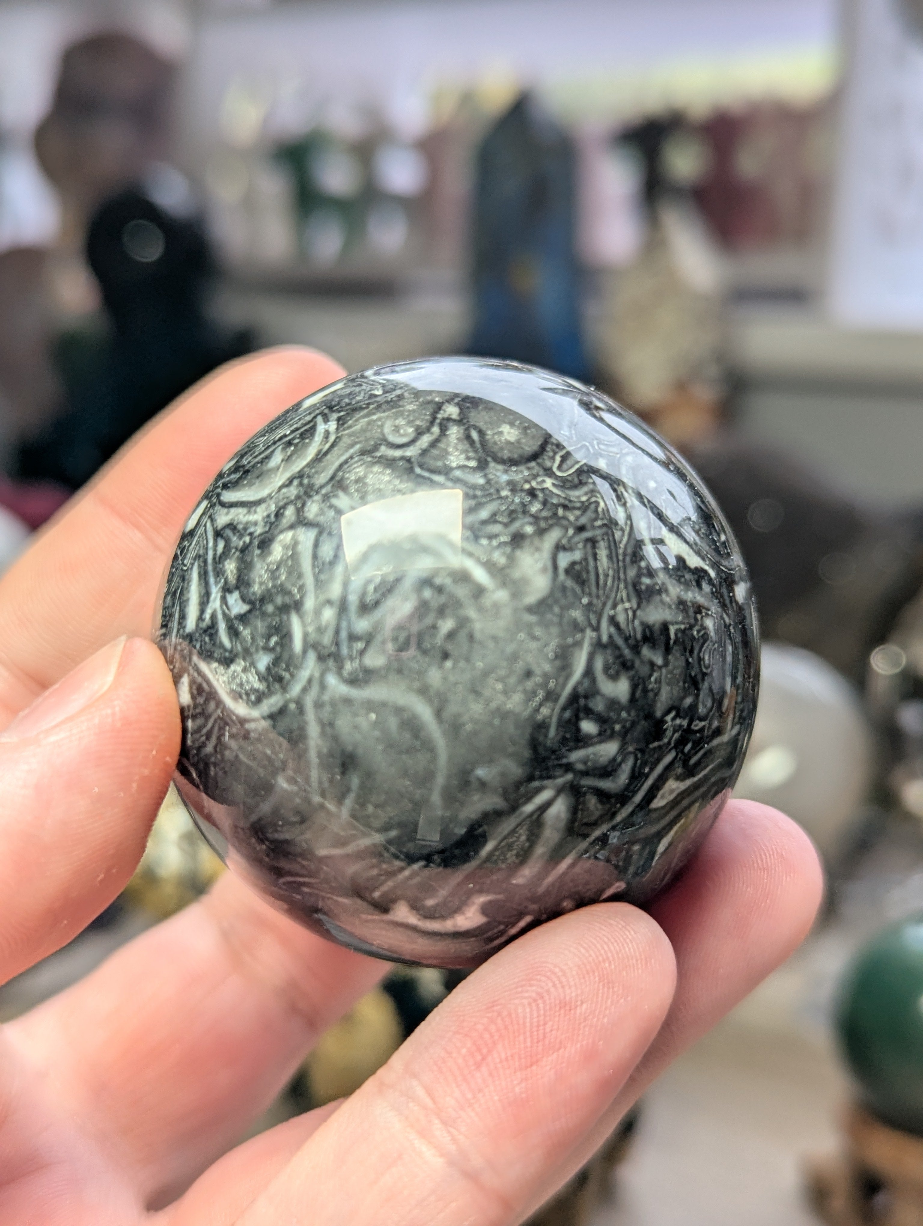 Fossil stone crystal sphere
