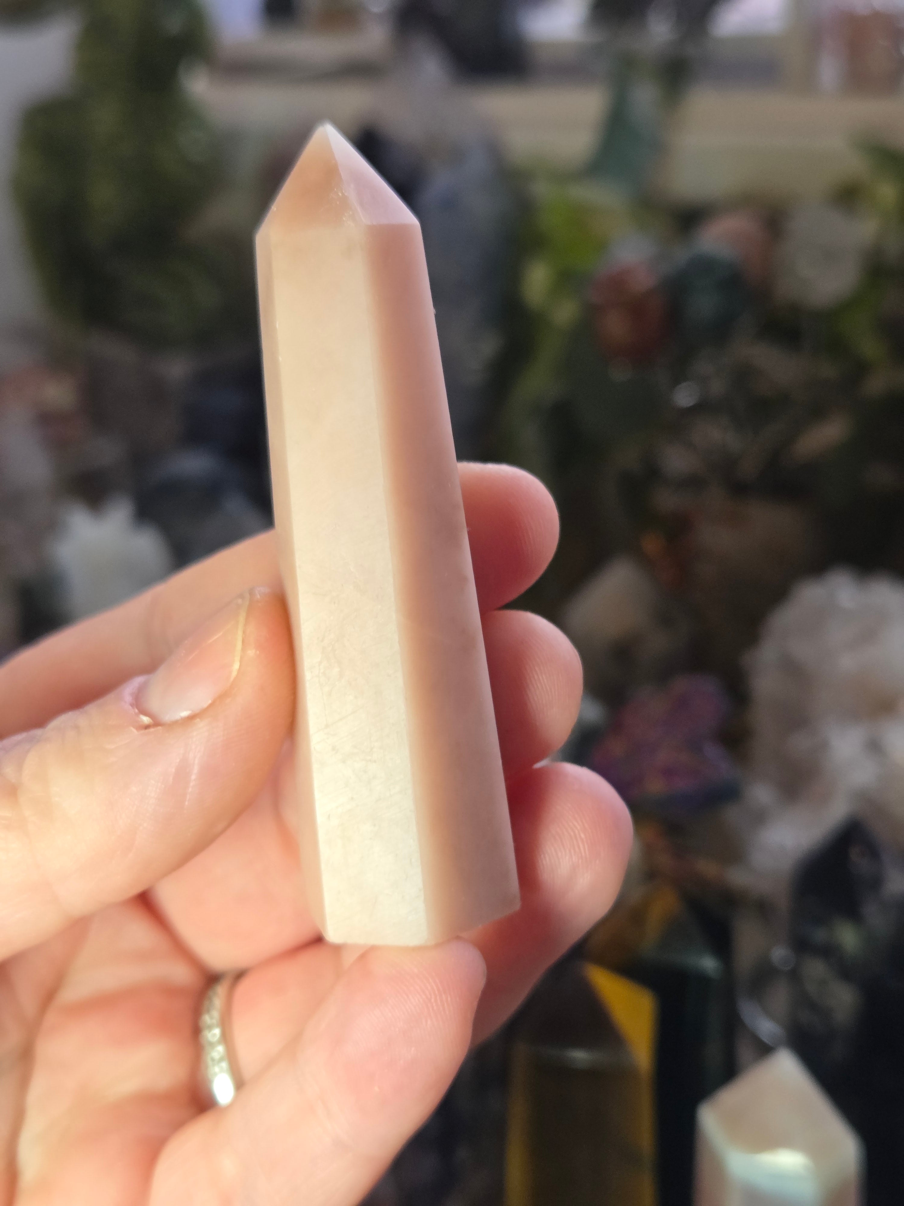 Pink opal crystal tower carving