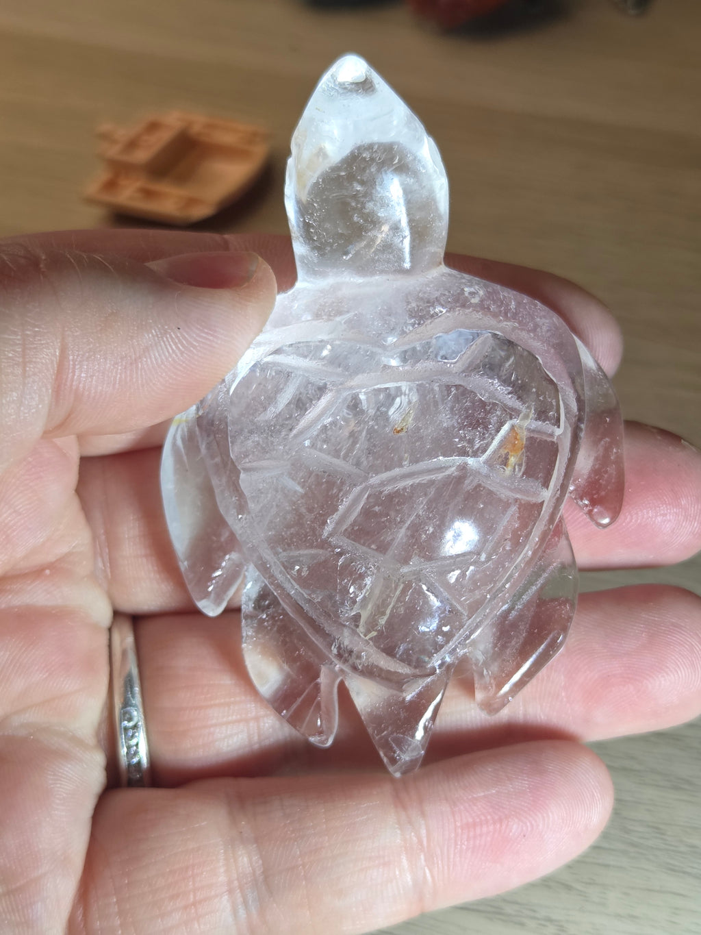 Clear quartz crystal turtle carving