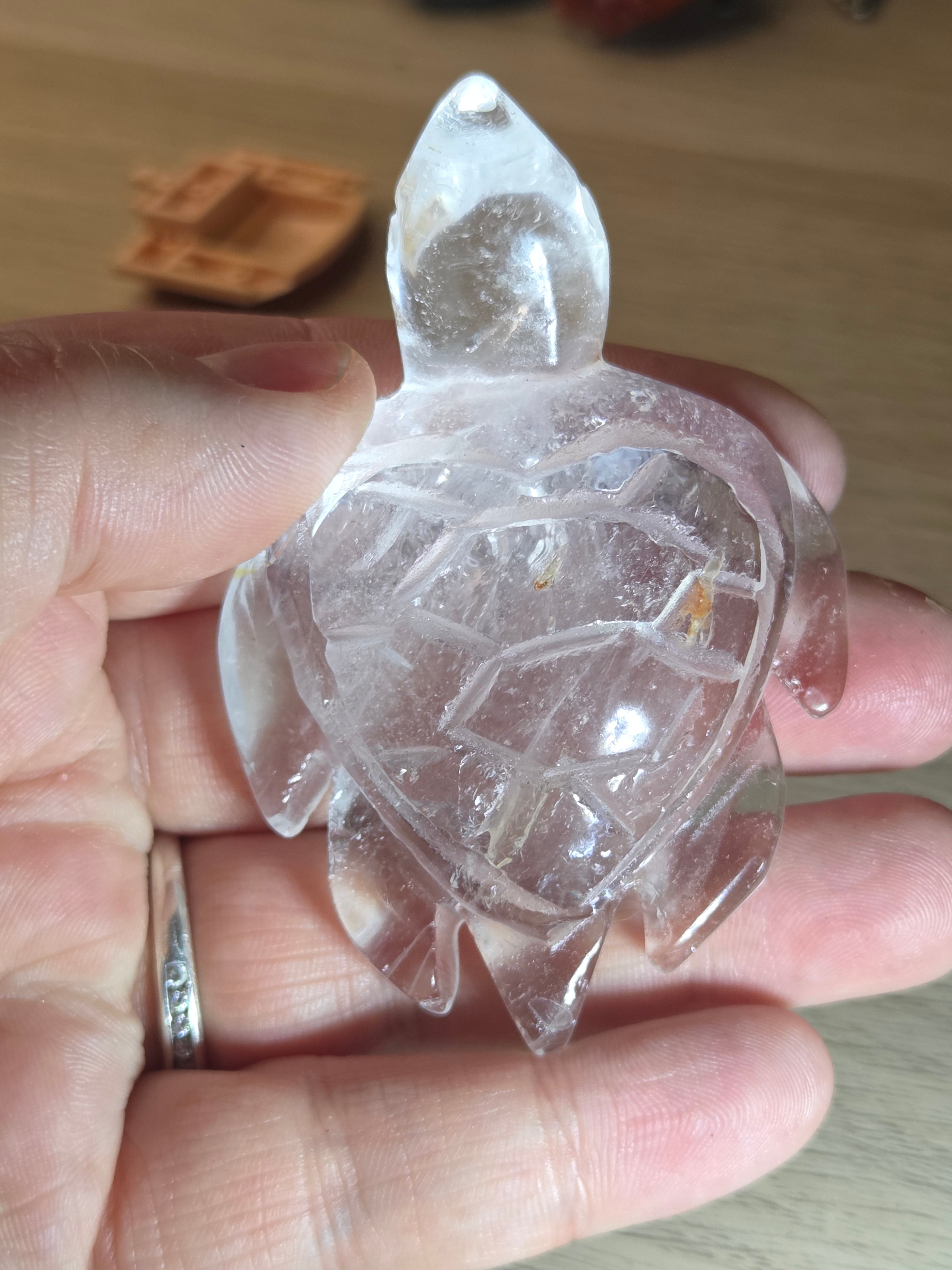 Clear quartz crystal turtle carving