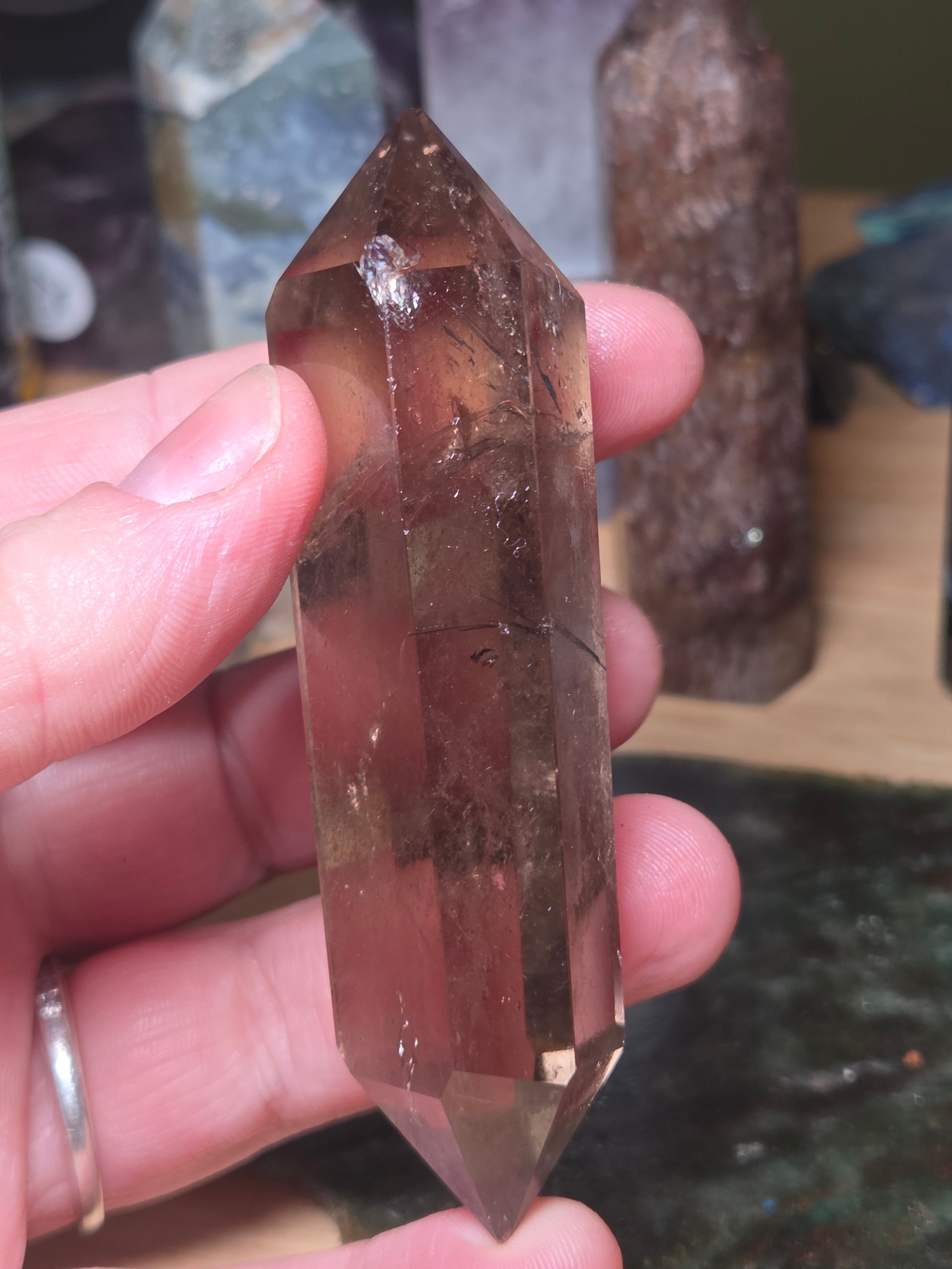Smokey quartz crystal DT carving