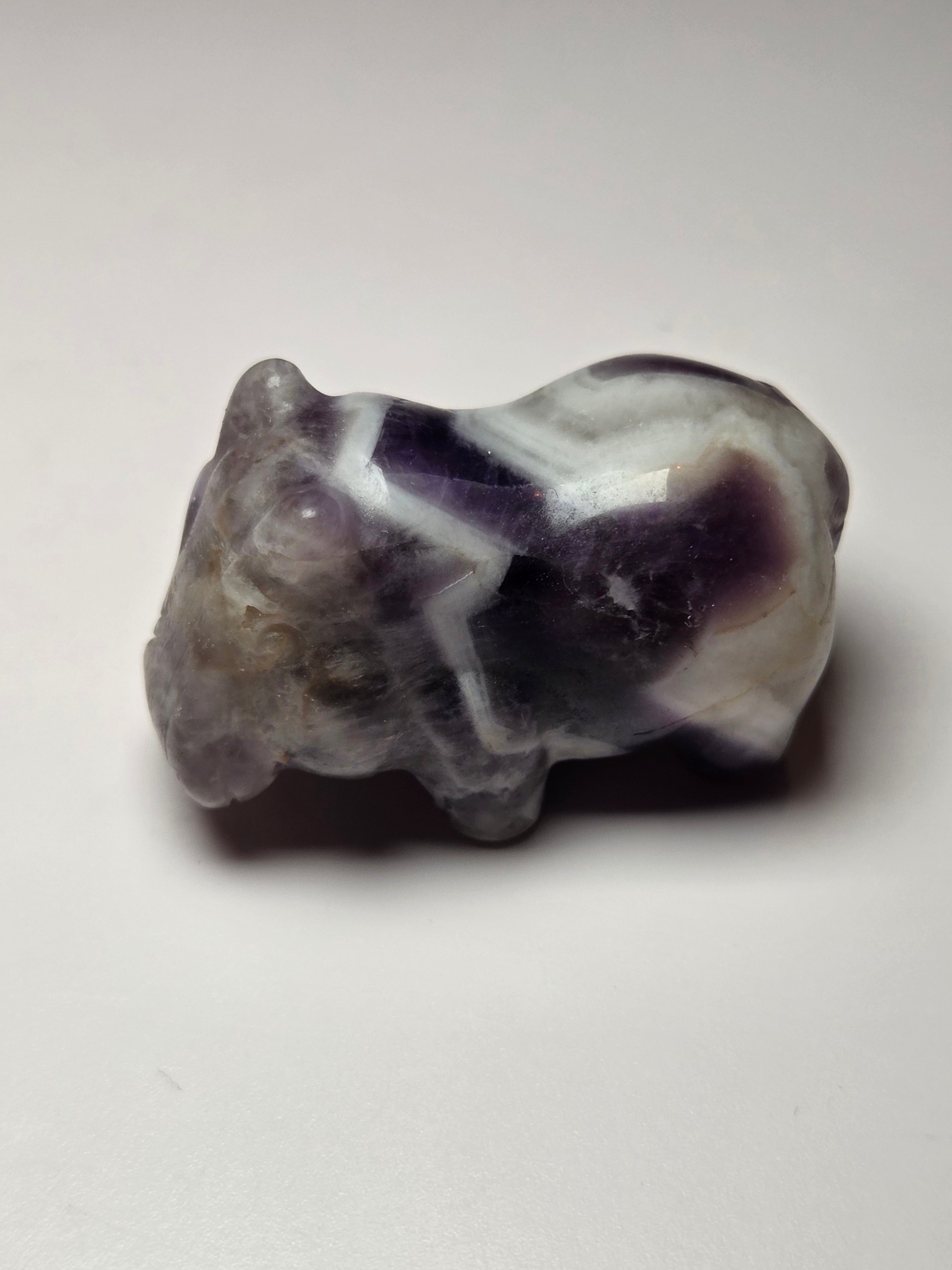 Dream Amethyst crystal hippo carving