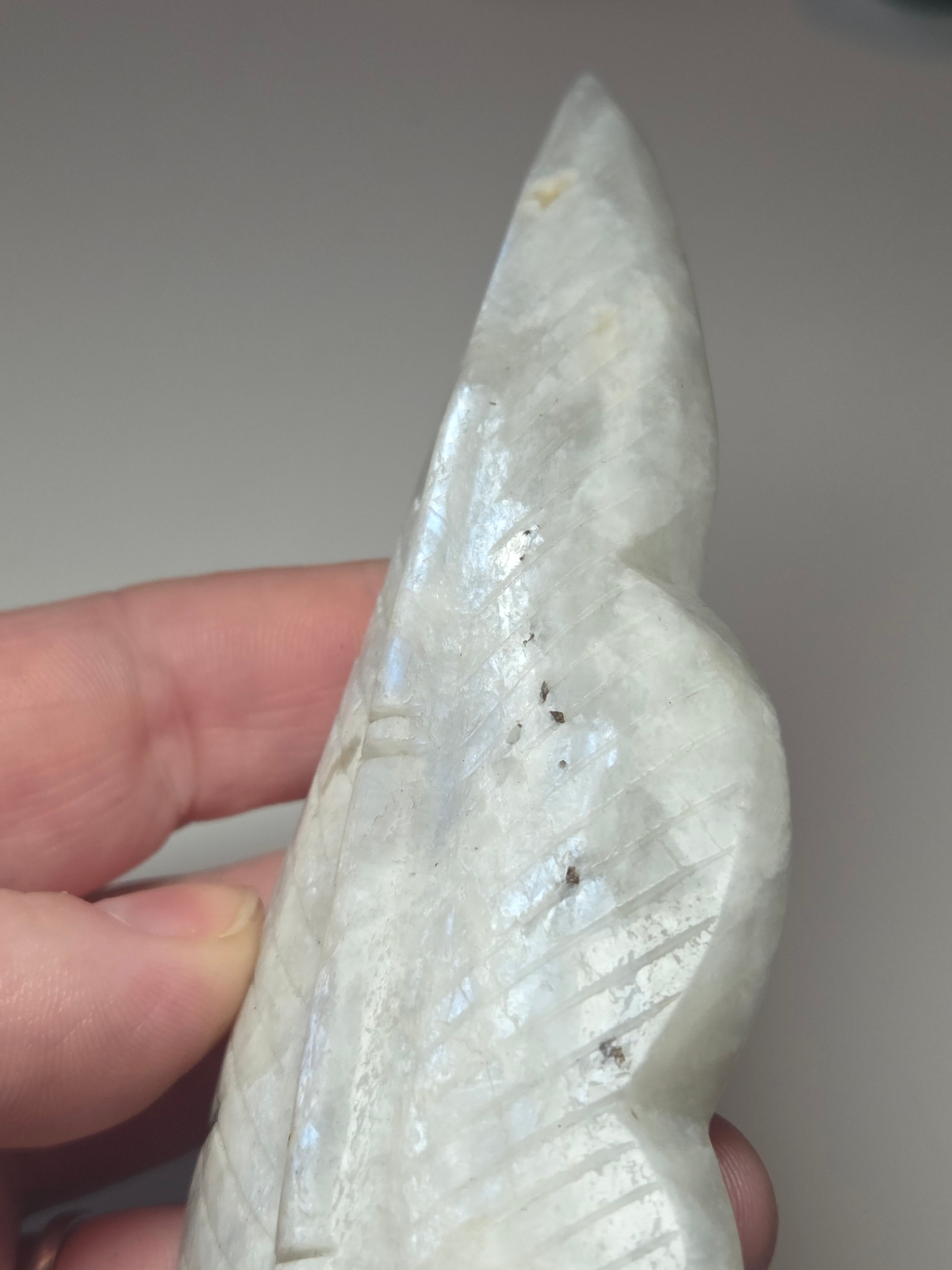 Rainbow moonstone crystal feather carving