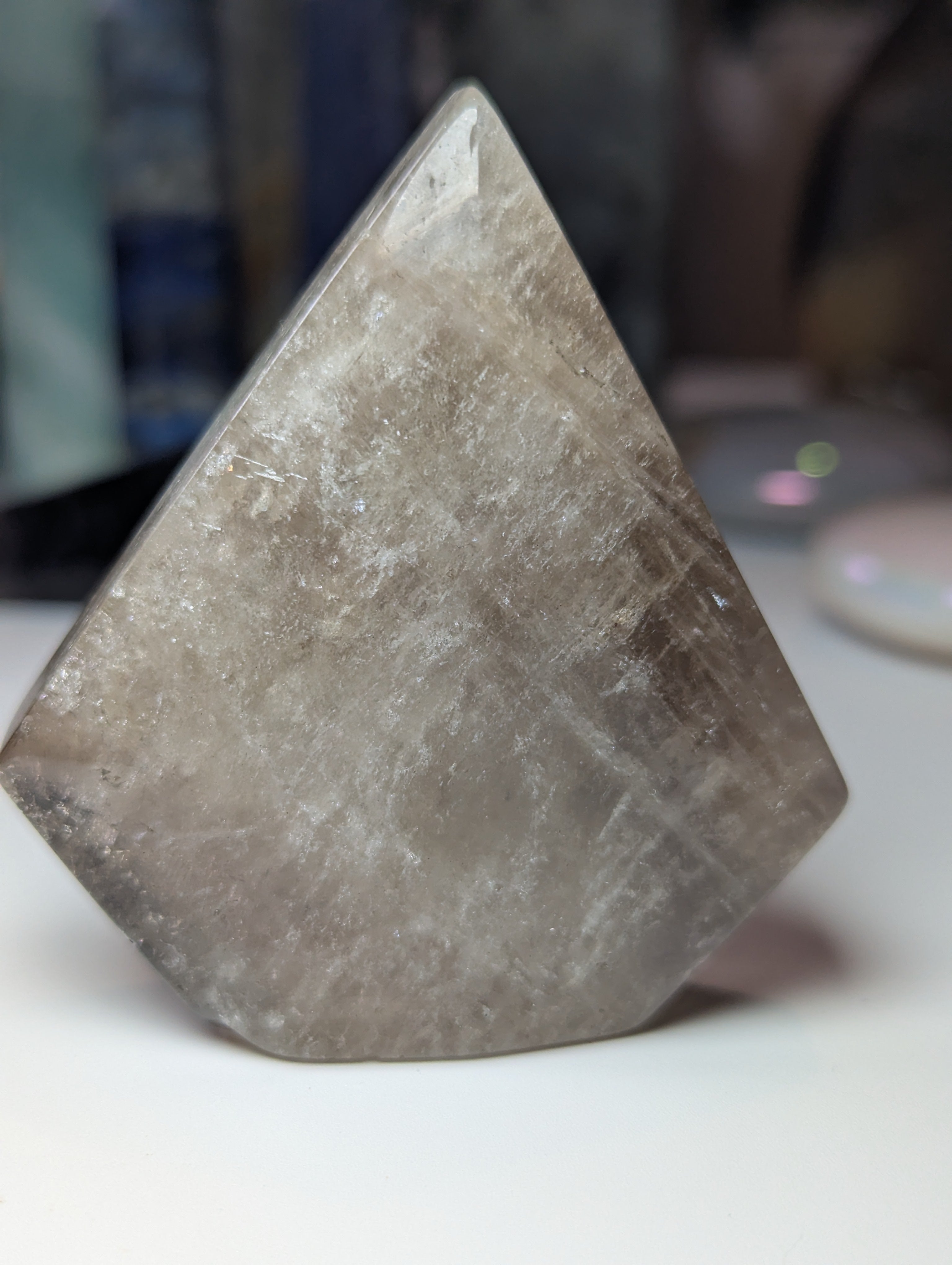 Smokey quartz crystal diamond carving
