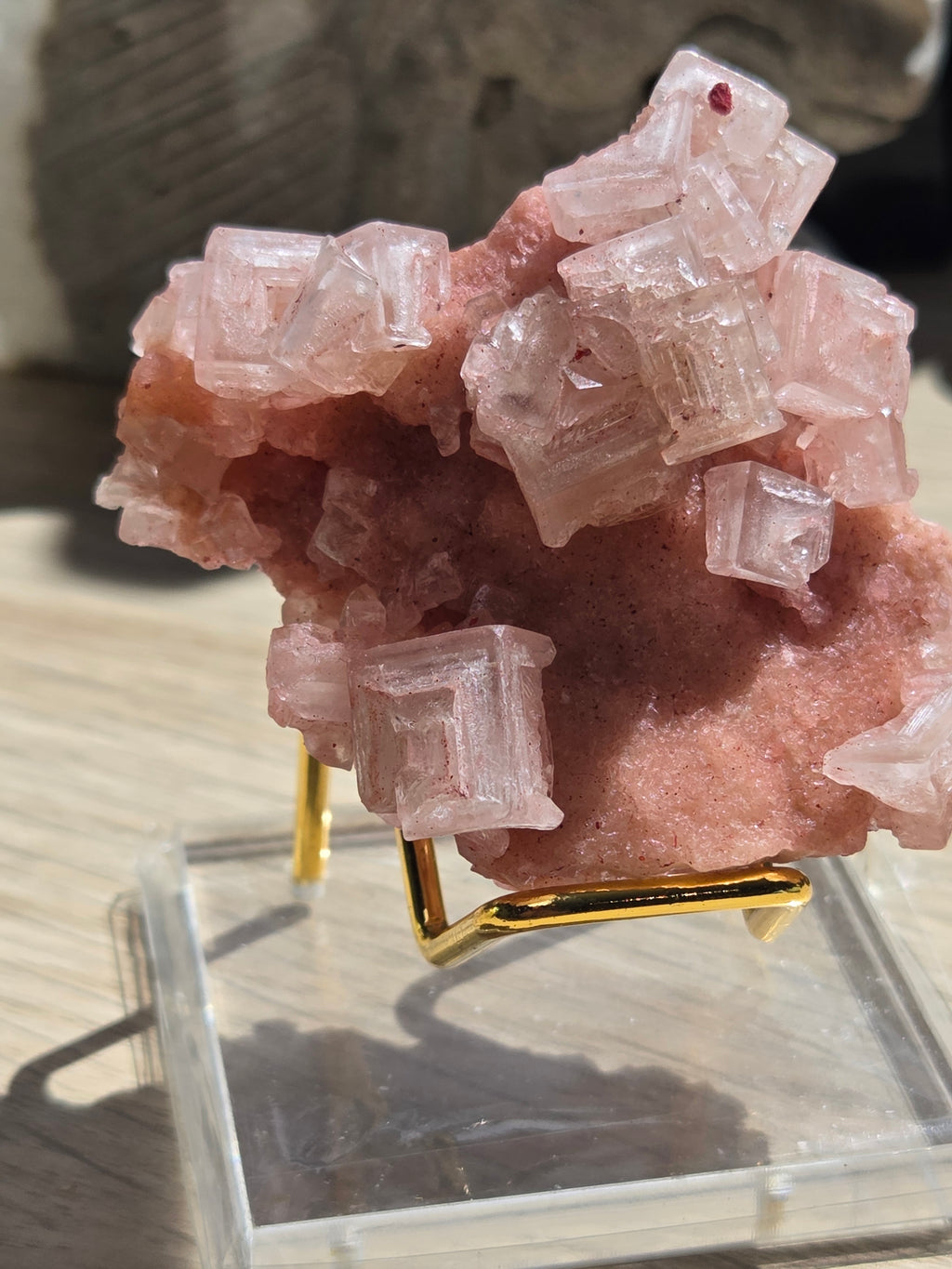Pink Halite specimen with Stand