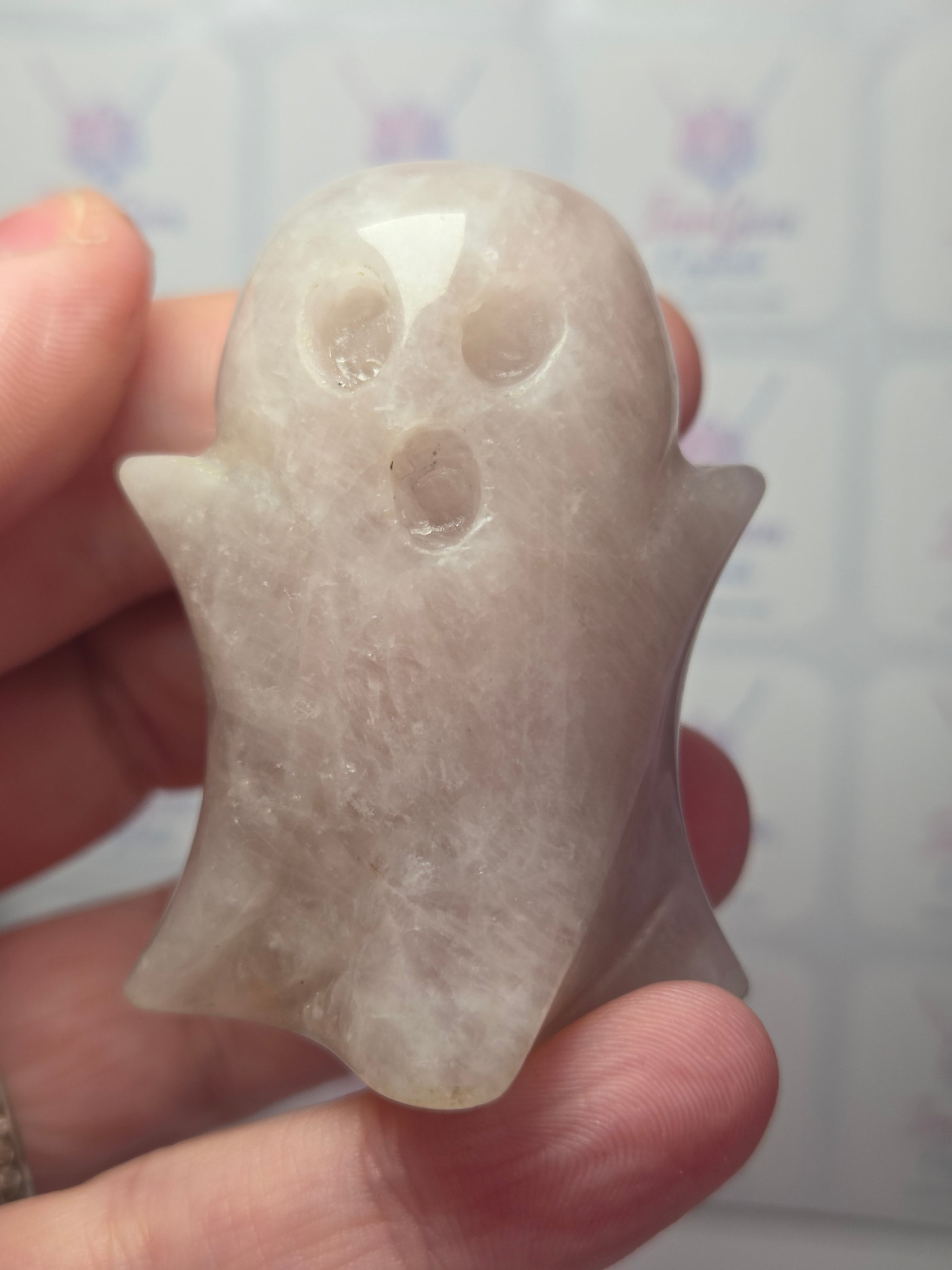 Rose quartz crystal Ghost carving