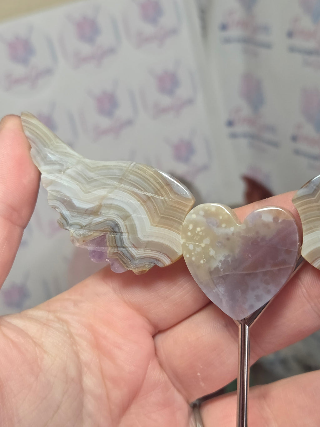 Crazy agate crystal amethyst heart with wings