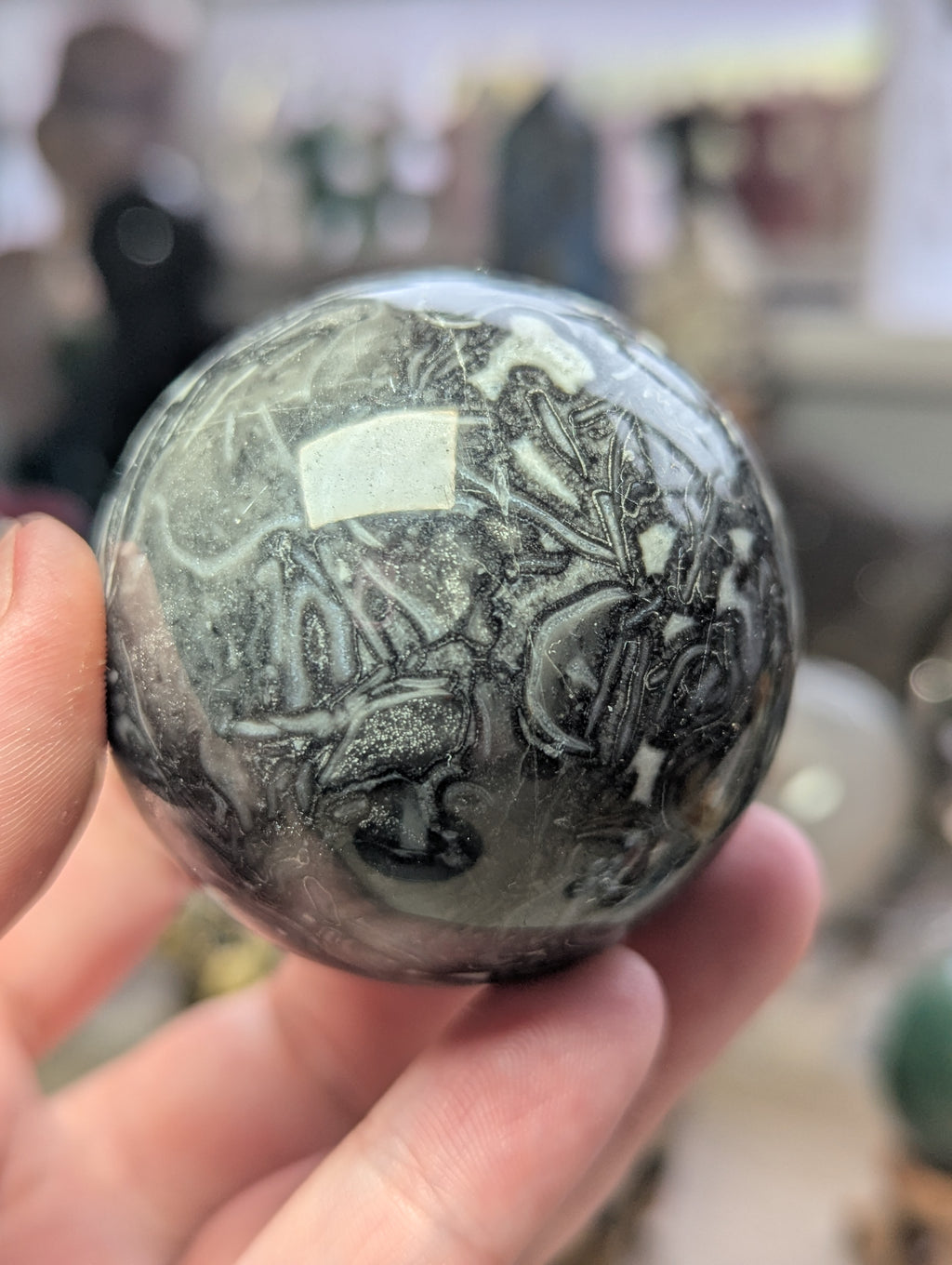 Fossil stone crystal sphere