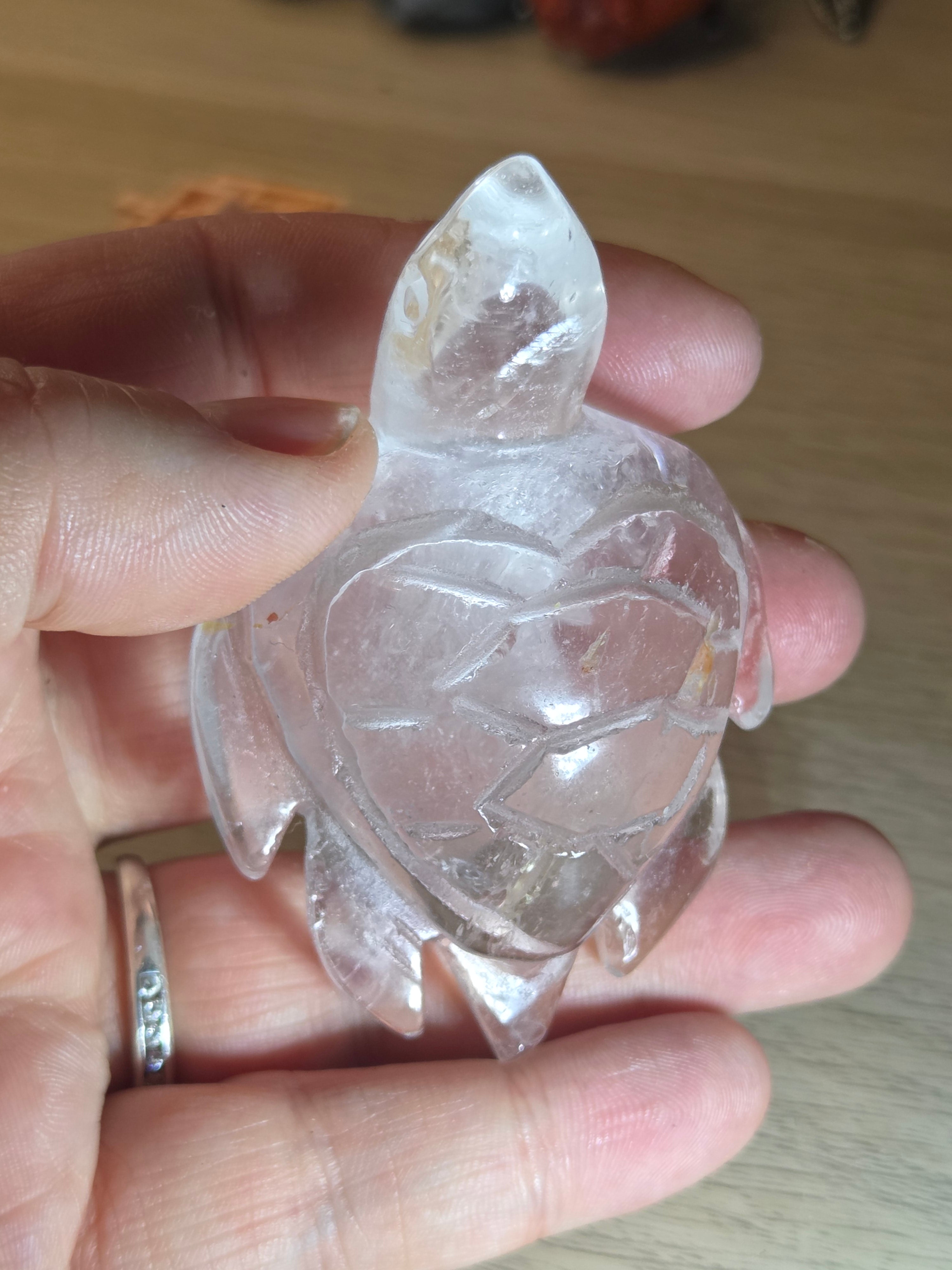Clear quartz crystal turtle carving