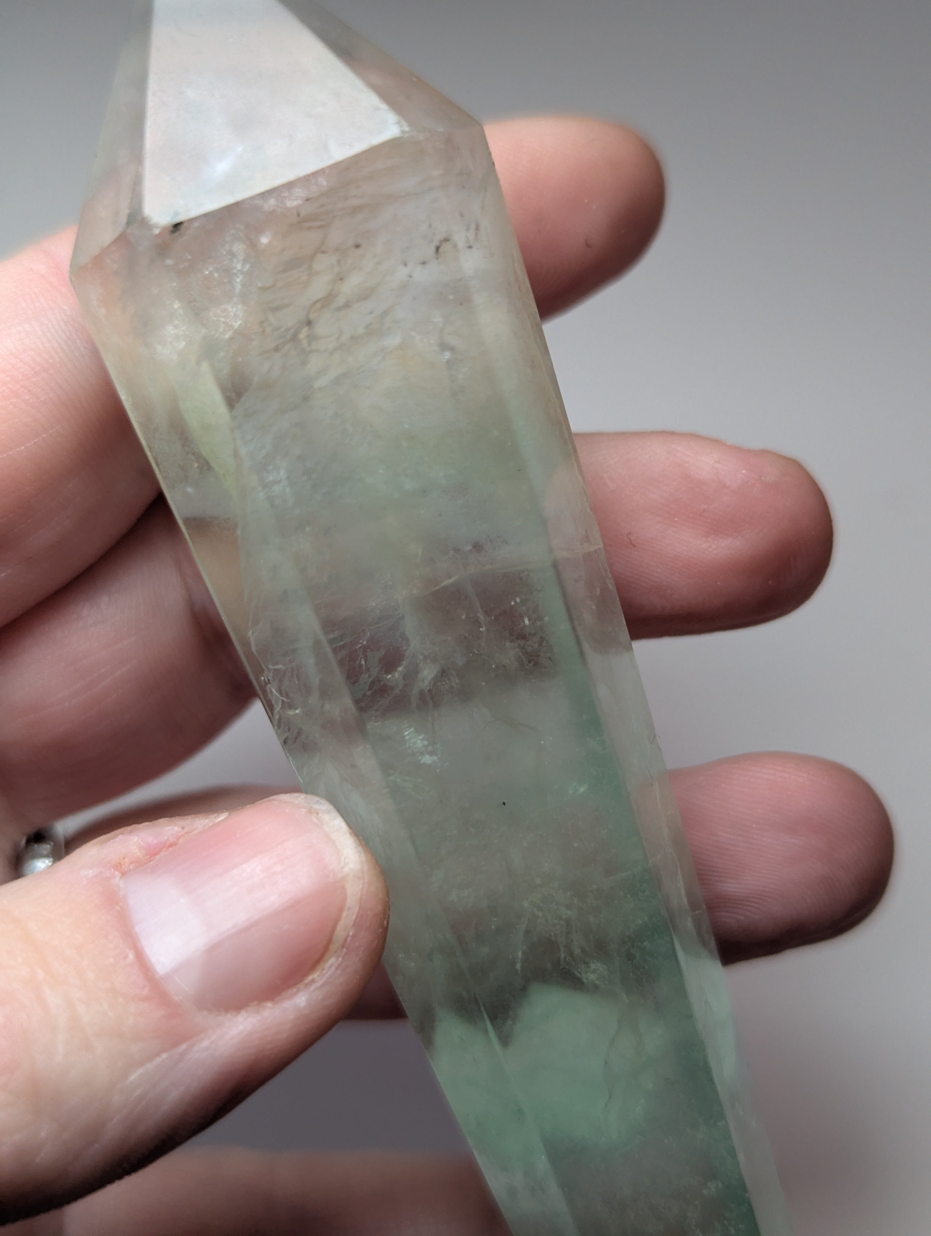 Green flouite crystal wand with stand UV reactive
