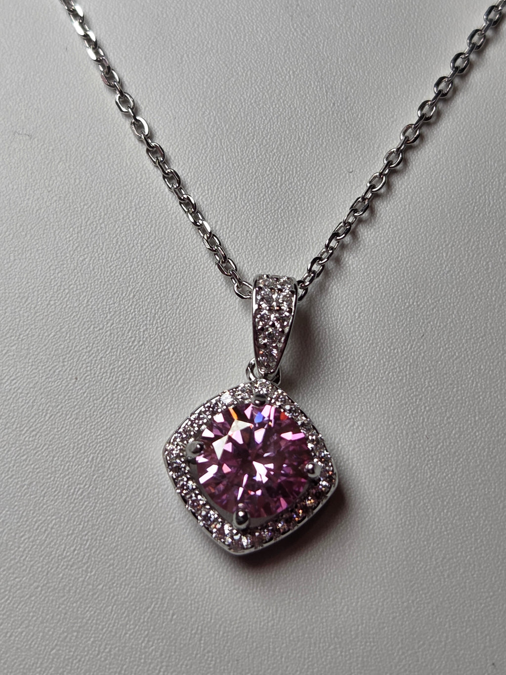 Pink Moissonite Diamond necklace with certificate