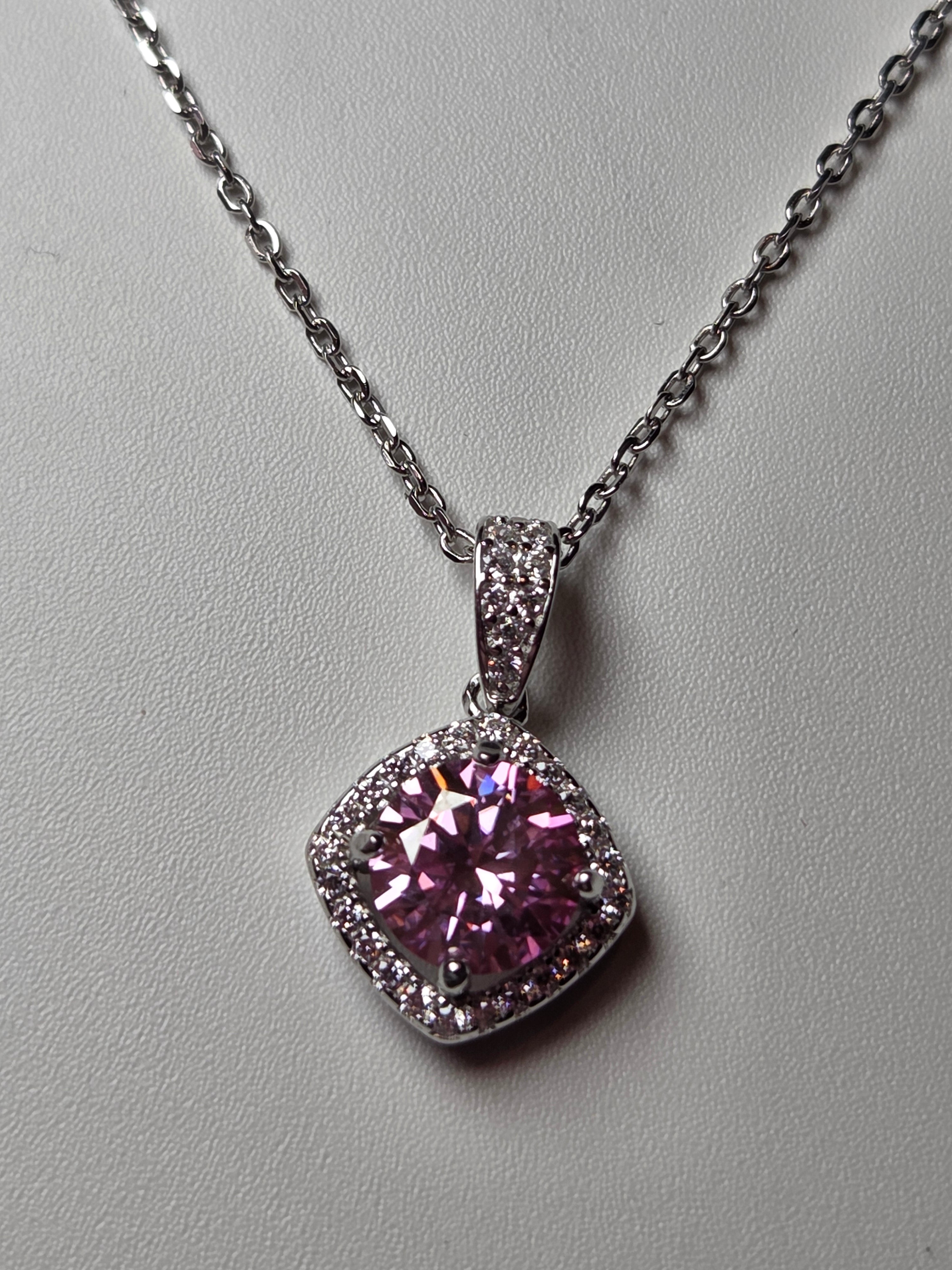 Pink Moissonite Diamond necklace with certificate