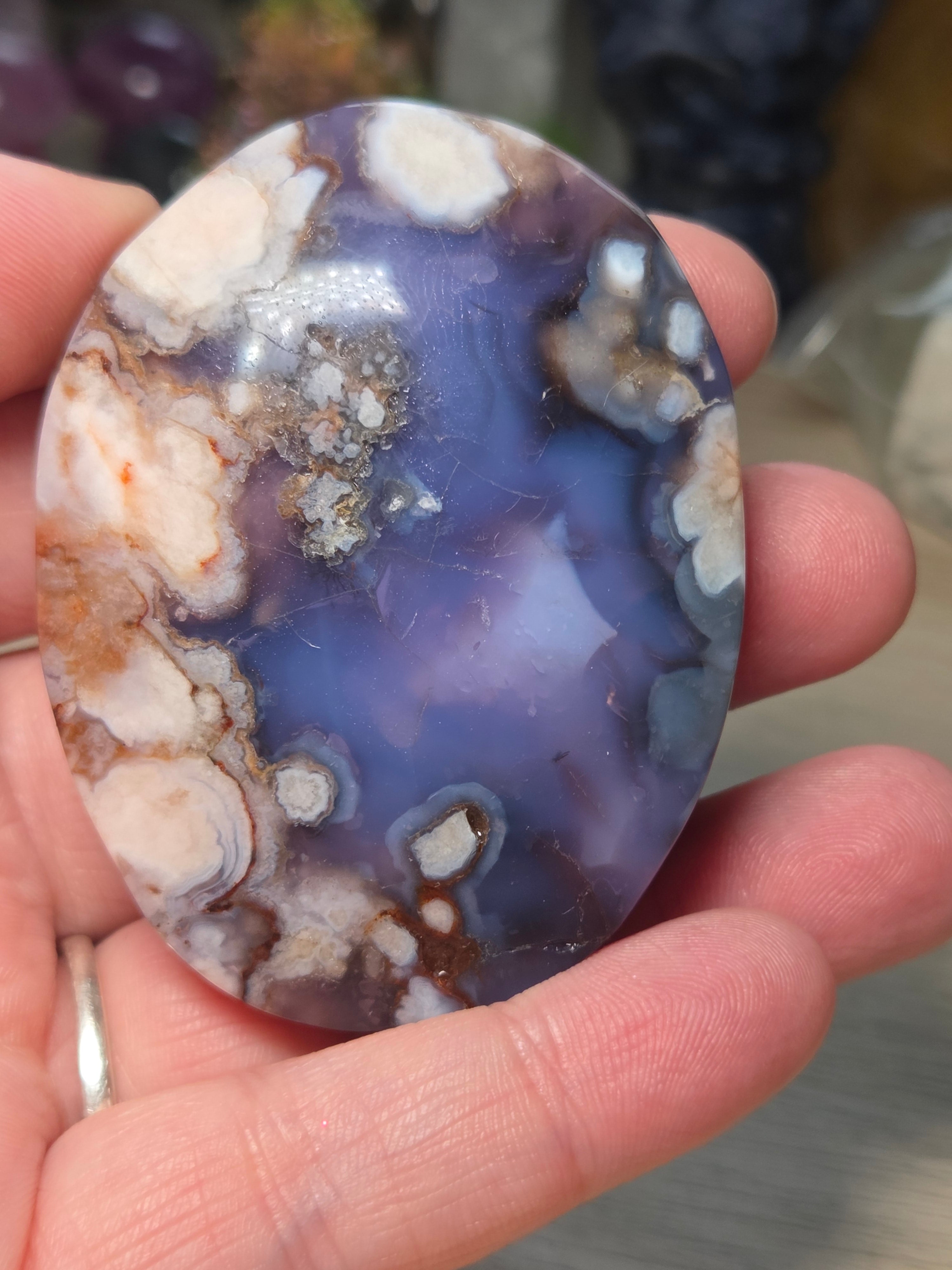 Blue flower agate crystal tower carving