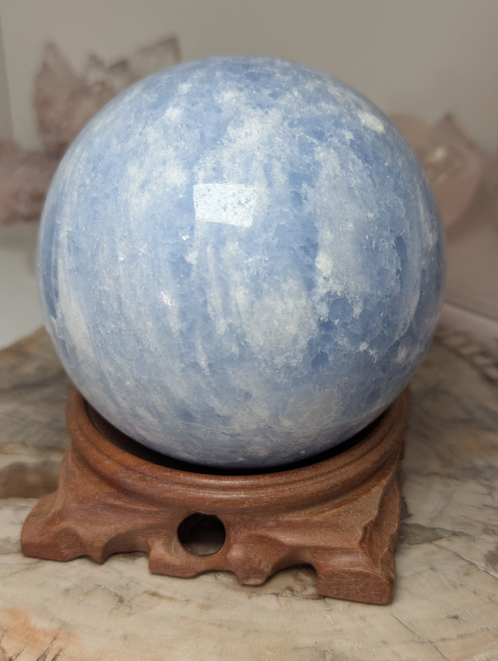 Large celecite crystal sphere