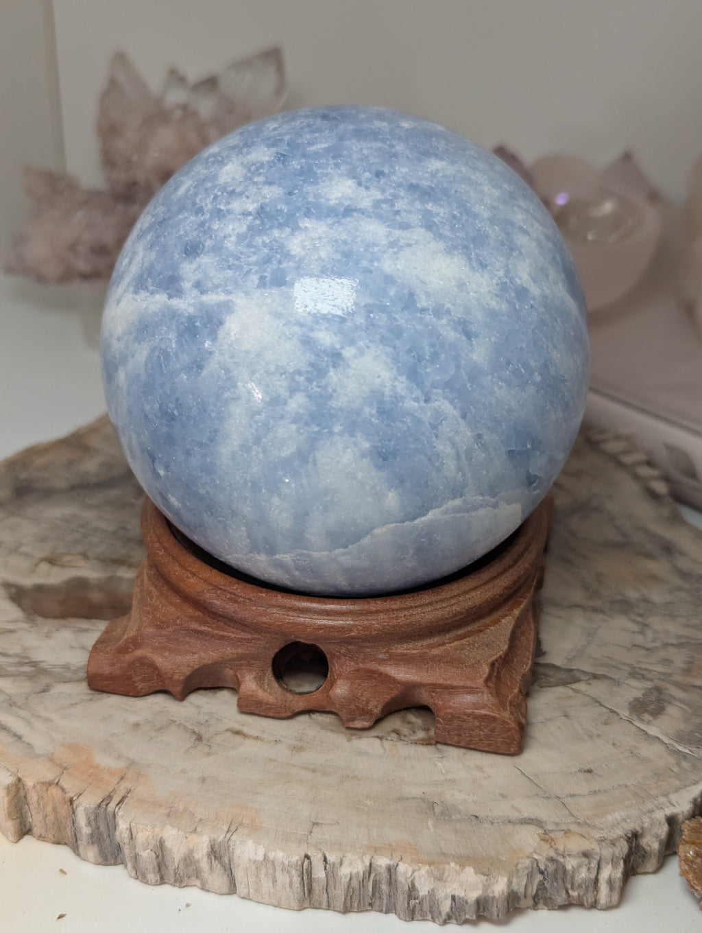 Large celecite crystal sphere