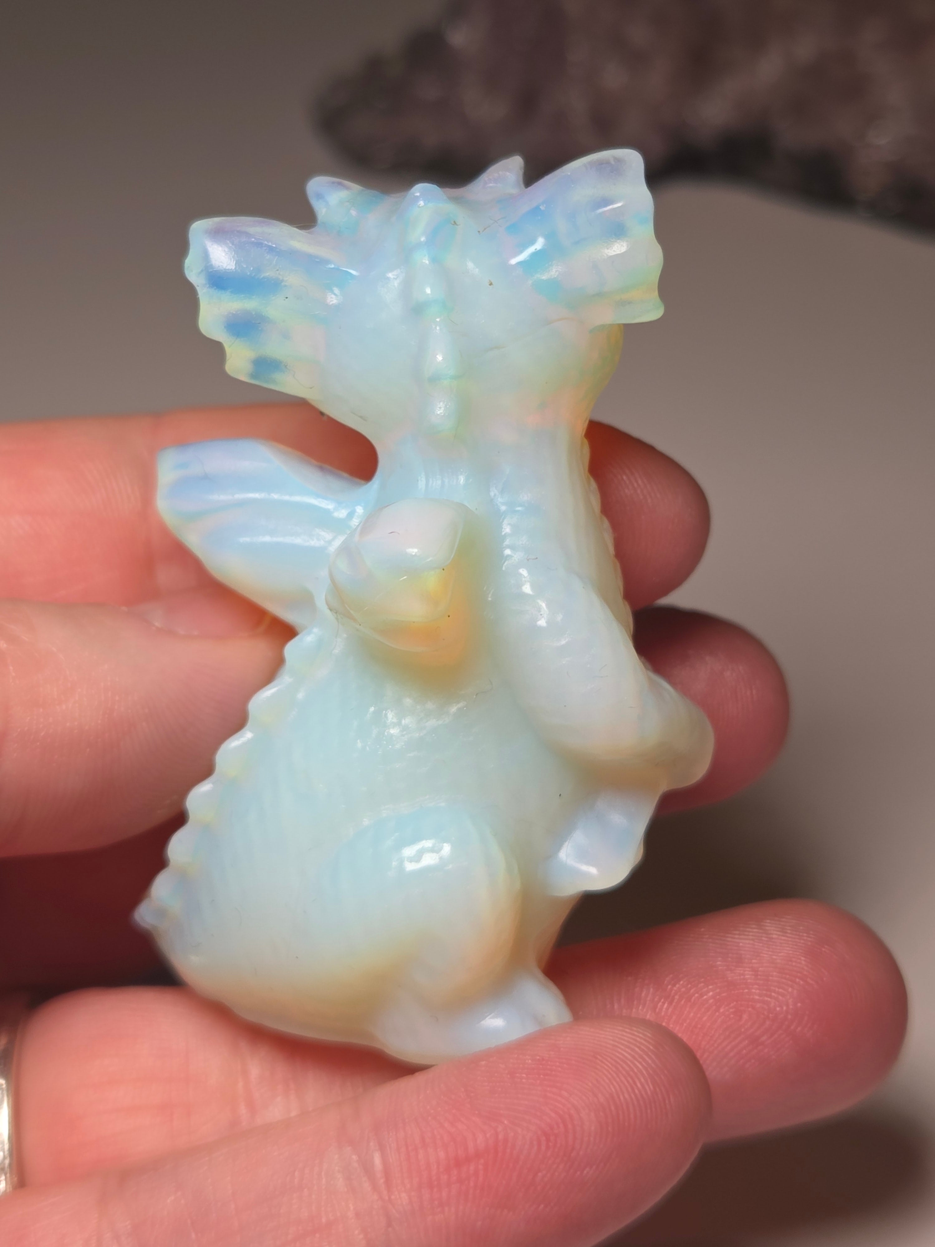 Opalite crystal dragon carving